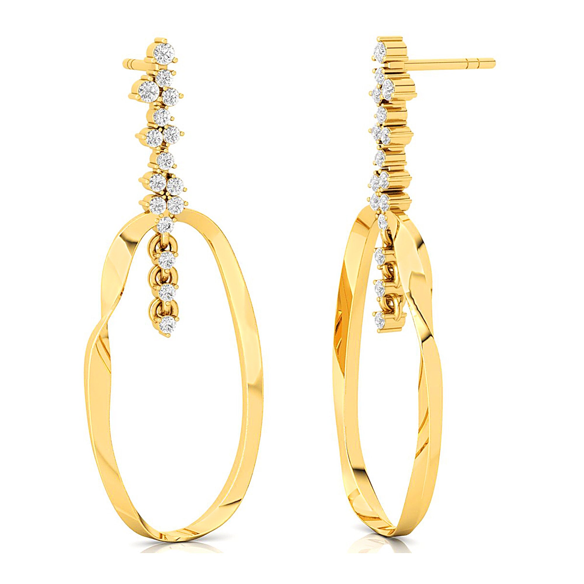 Elongated Circular Diamond Drop Earrings - GeumJewels