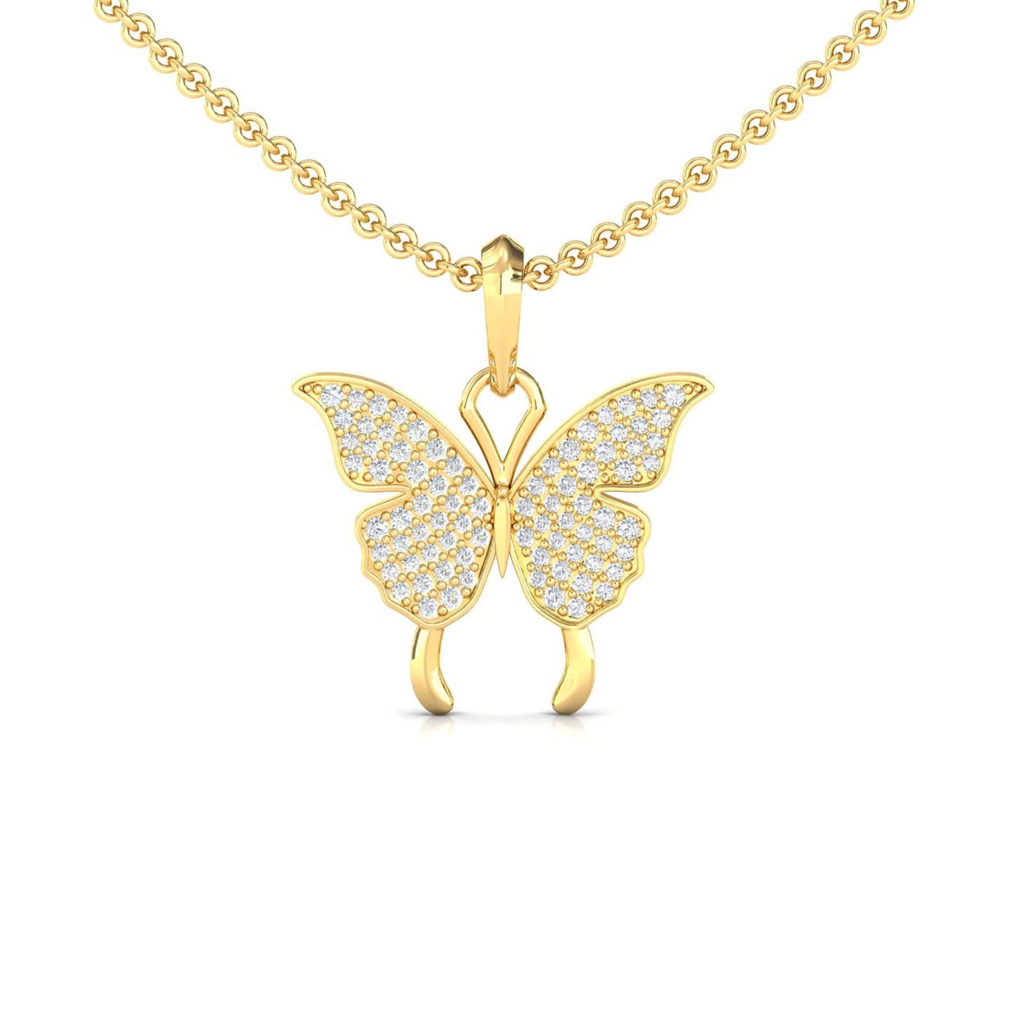 Elegant 18Kt Gold Butterfly Pendant, Natural Diamond Butterfly Pendant - GeumJewels