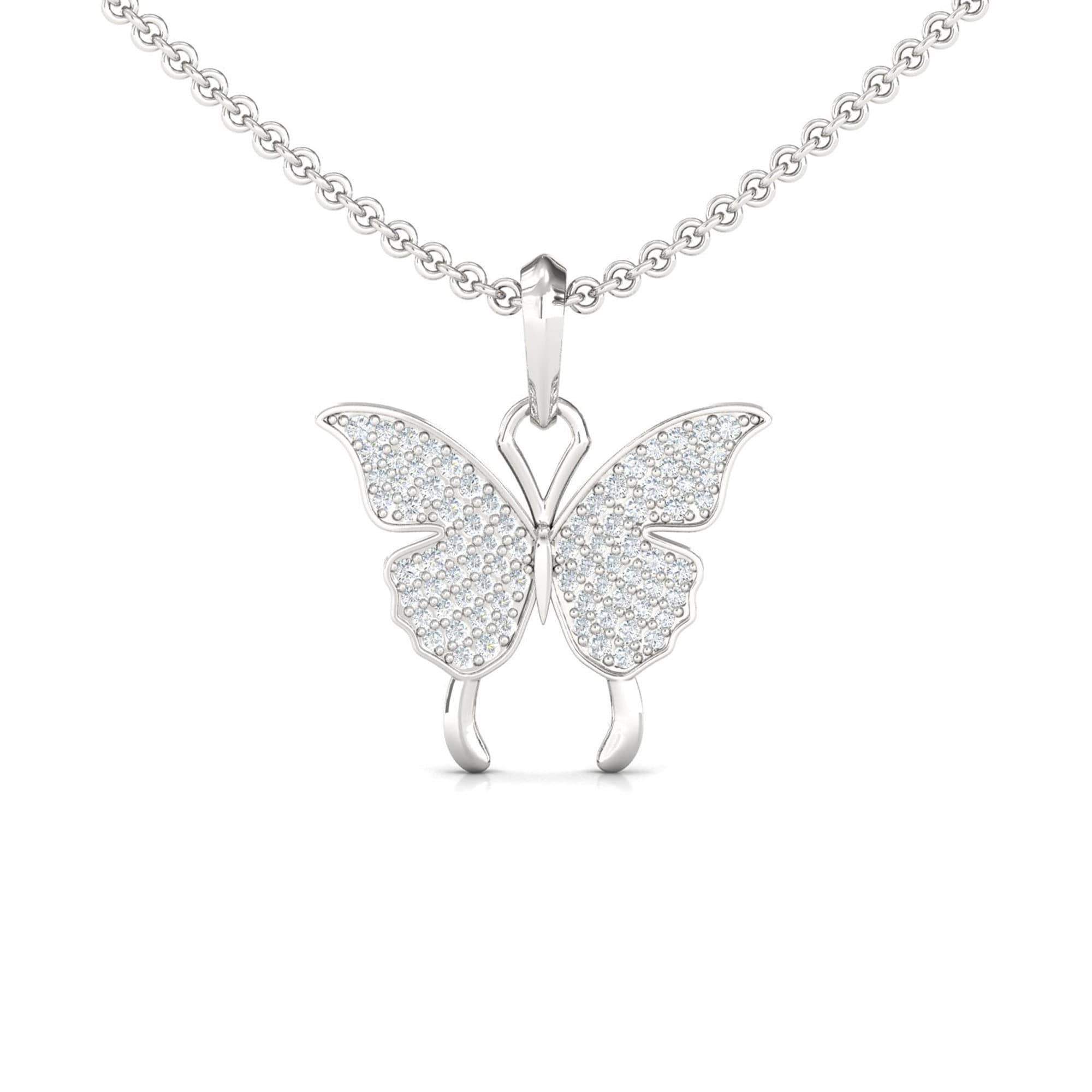 Elegant 18Kt Gold Butterfly Pendant, Natural Diamond Butterfly Pendant - GeumJewels
