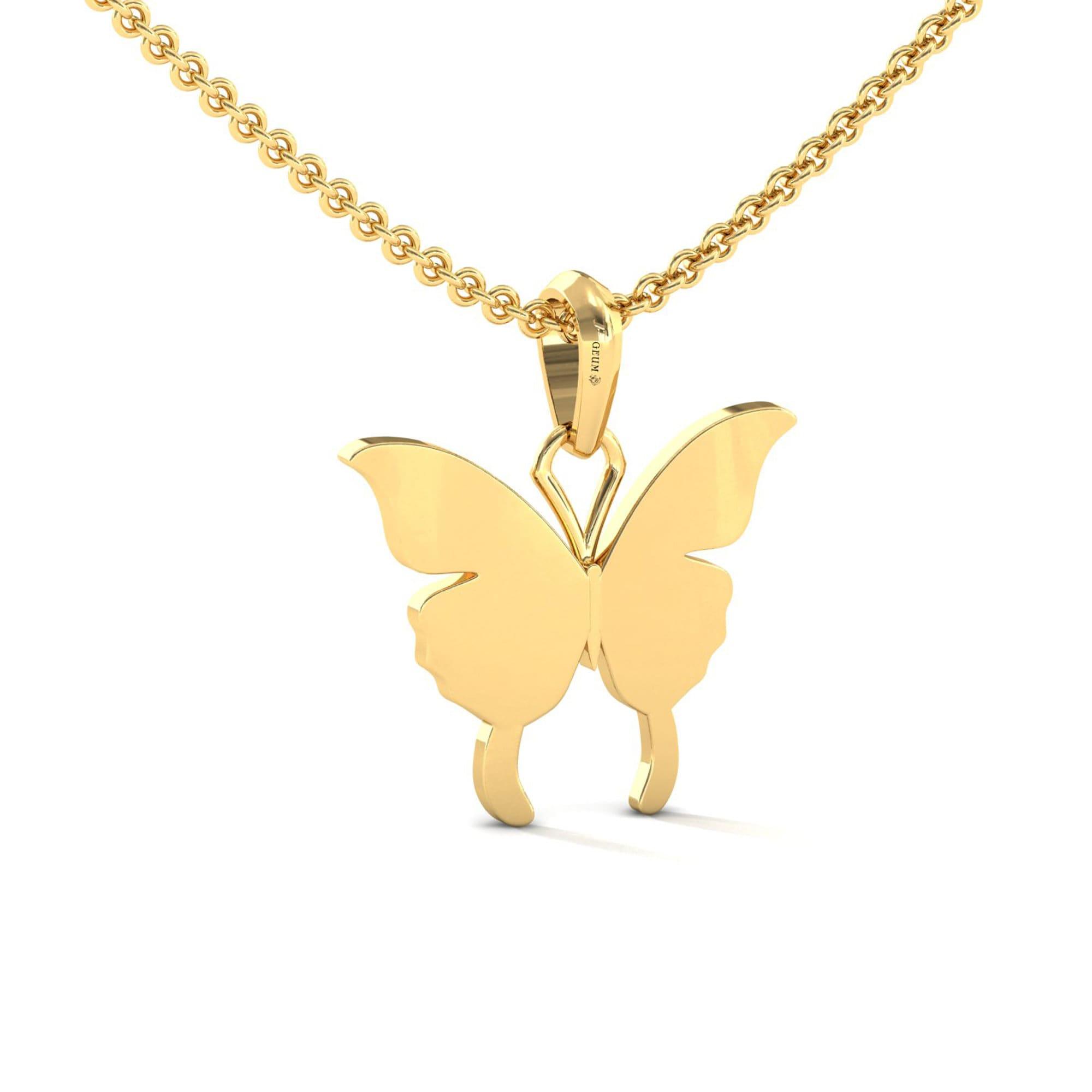 Elegant 18Kt Gold Butterfly Pendant, Natural Diamond Butterfly Pendant - GeumJewels