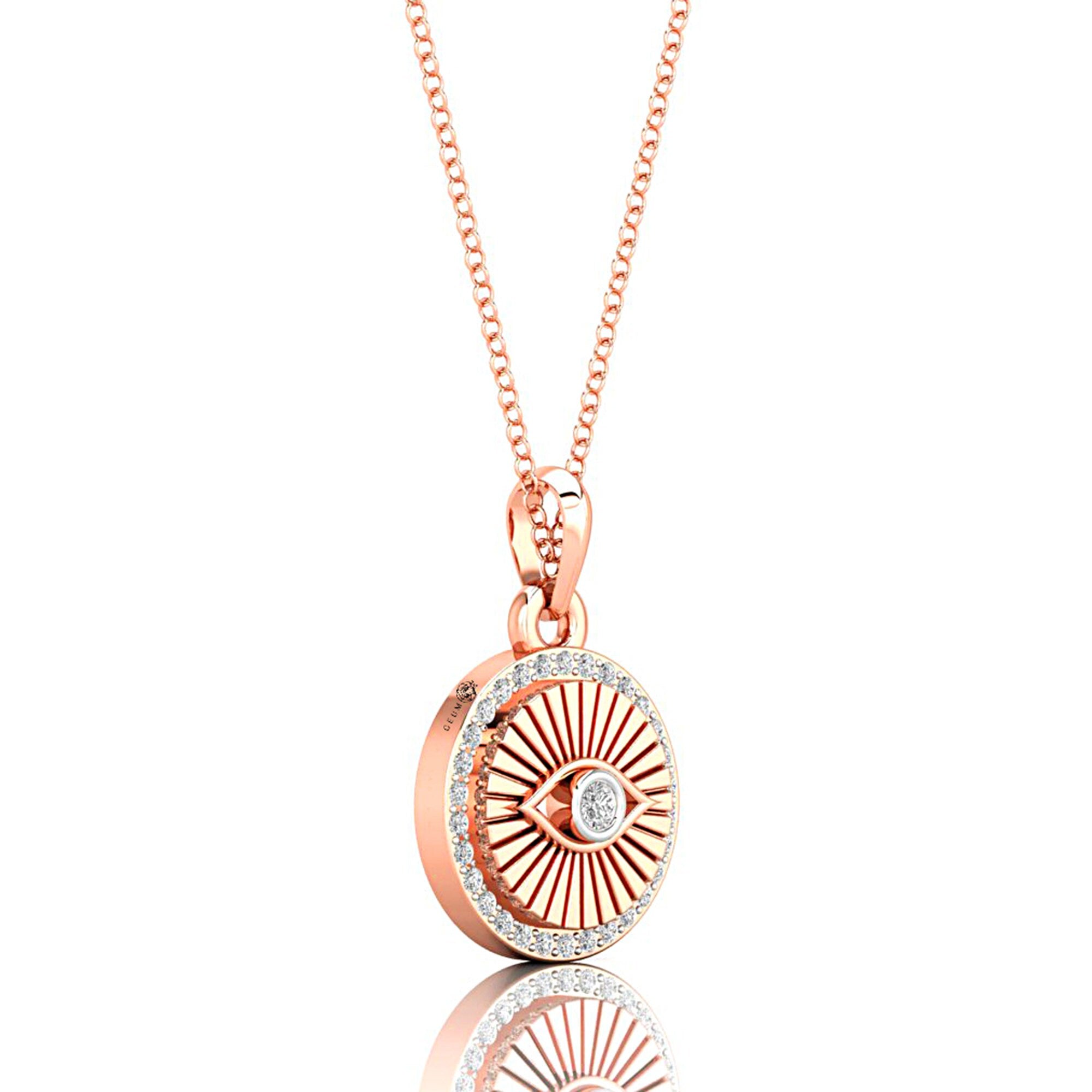 Dainty Halo Diamond Evil Eye Pendant - GeumJewels