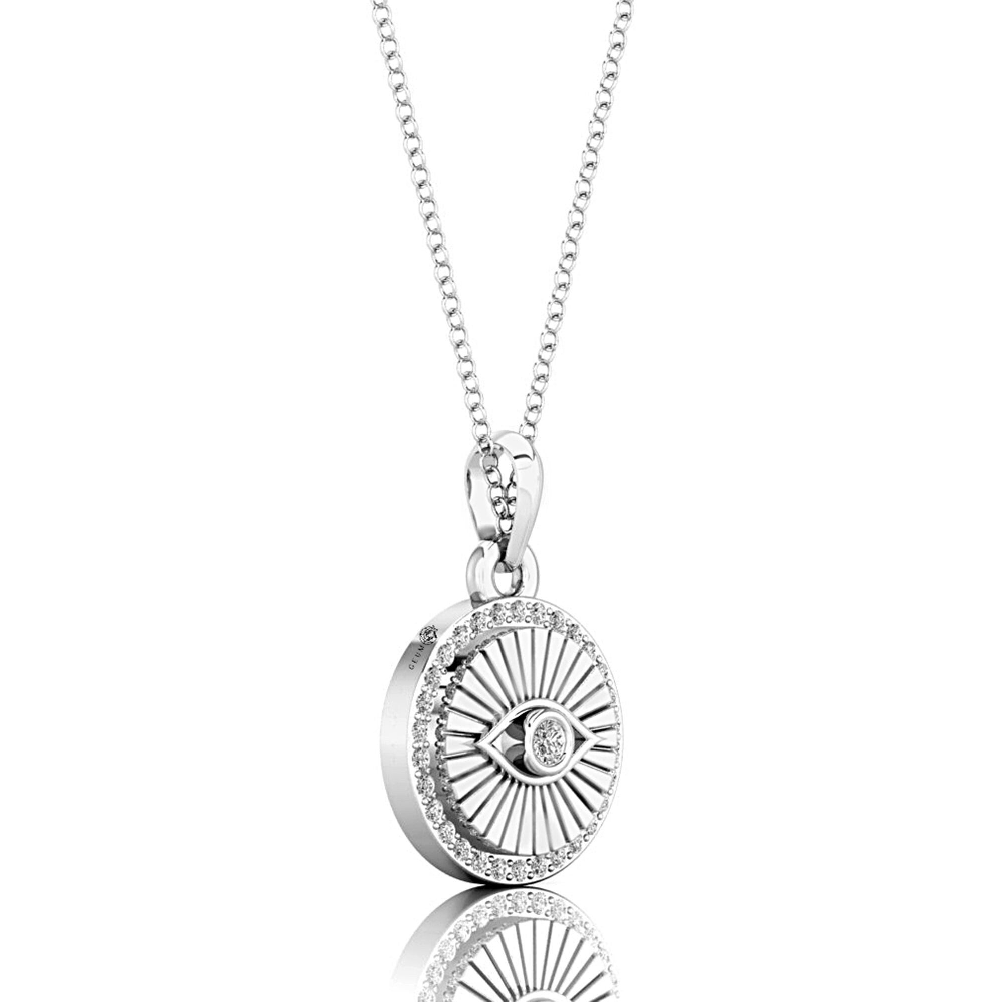 Dainty Halo Diamond Evil Eye Pendant - GeumJewels