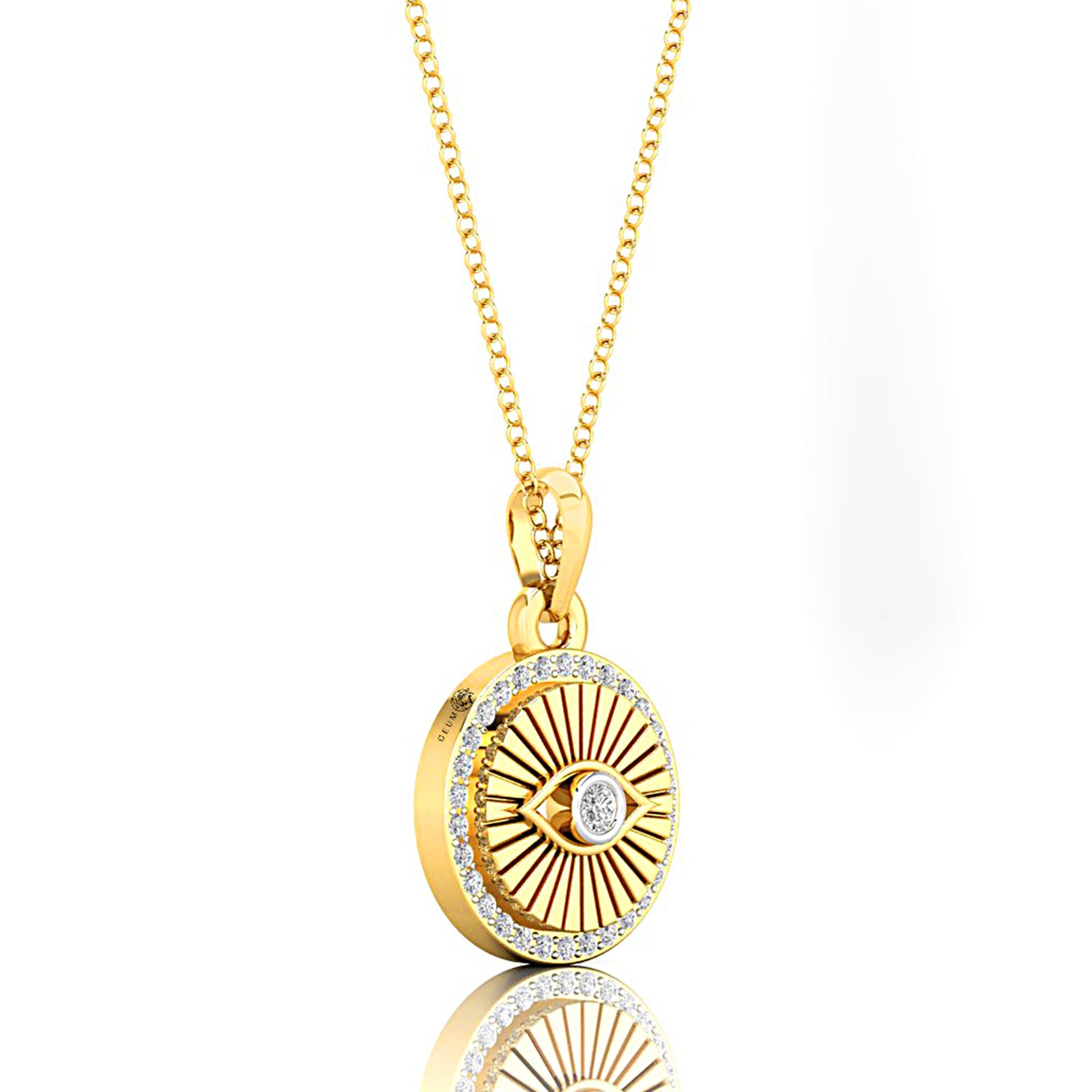 Dainty Halo Diamond Evil Eye Pendant - GeumJewels
