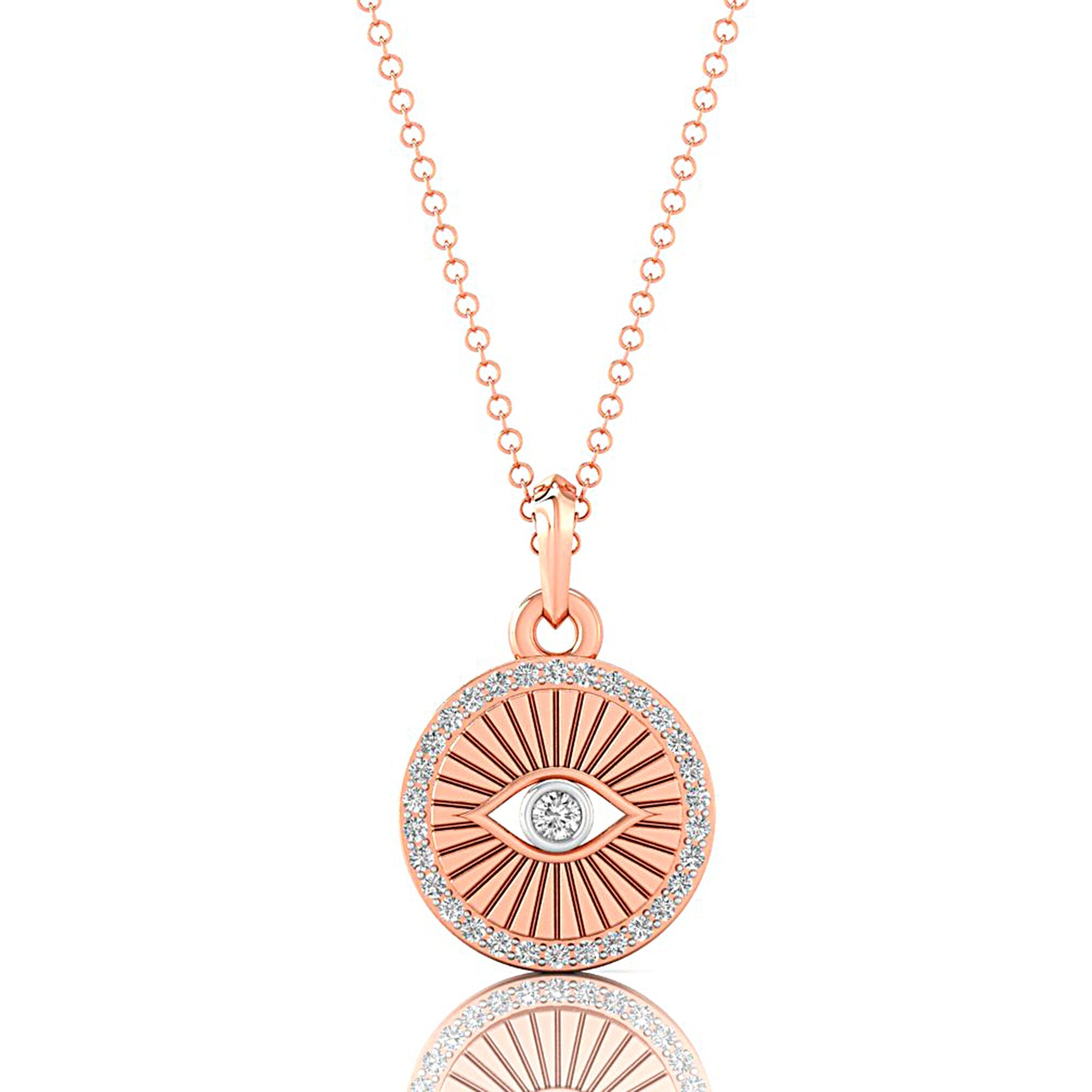 Dainty Halo Diamond Evil Eye Pendant - GeumJewels