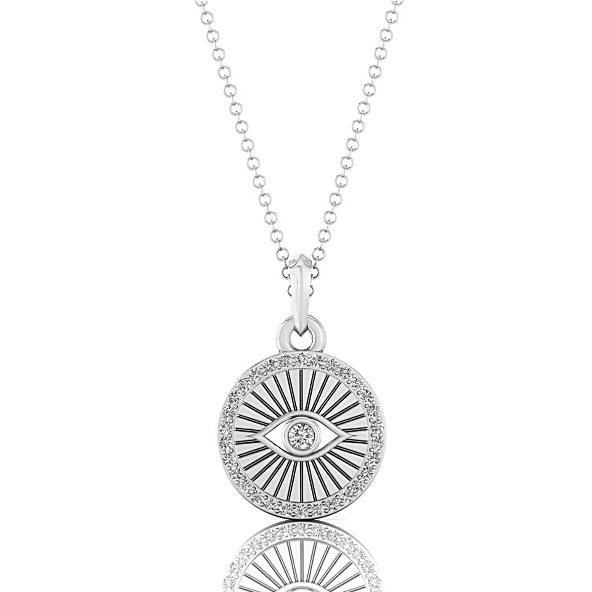 Dainty Halo Diamond Evil Eye Pendant - GeumJewels