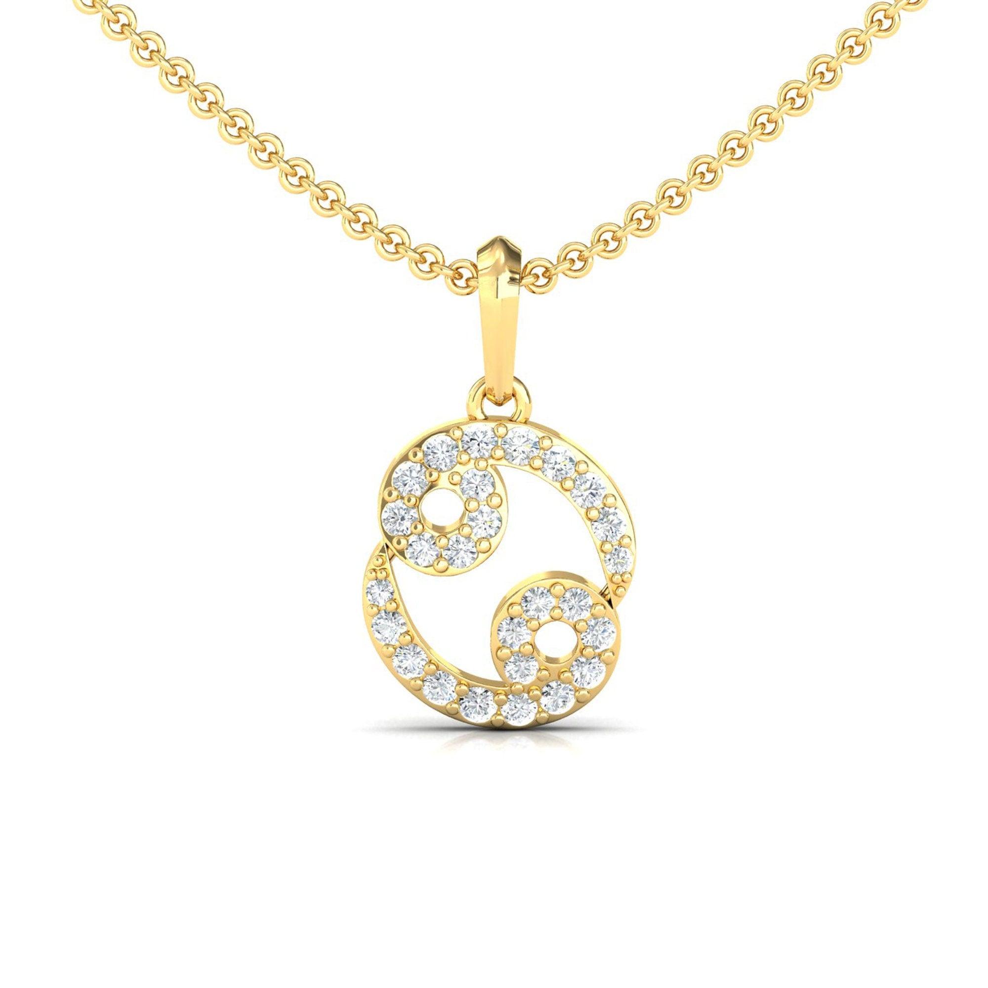 Elegant Cancer Zodiac Pendant, 18Kt Solid Yellow Gold Pendant Necklace, Unique Diamond Pendant - GeumJewels