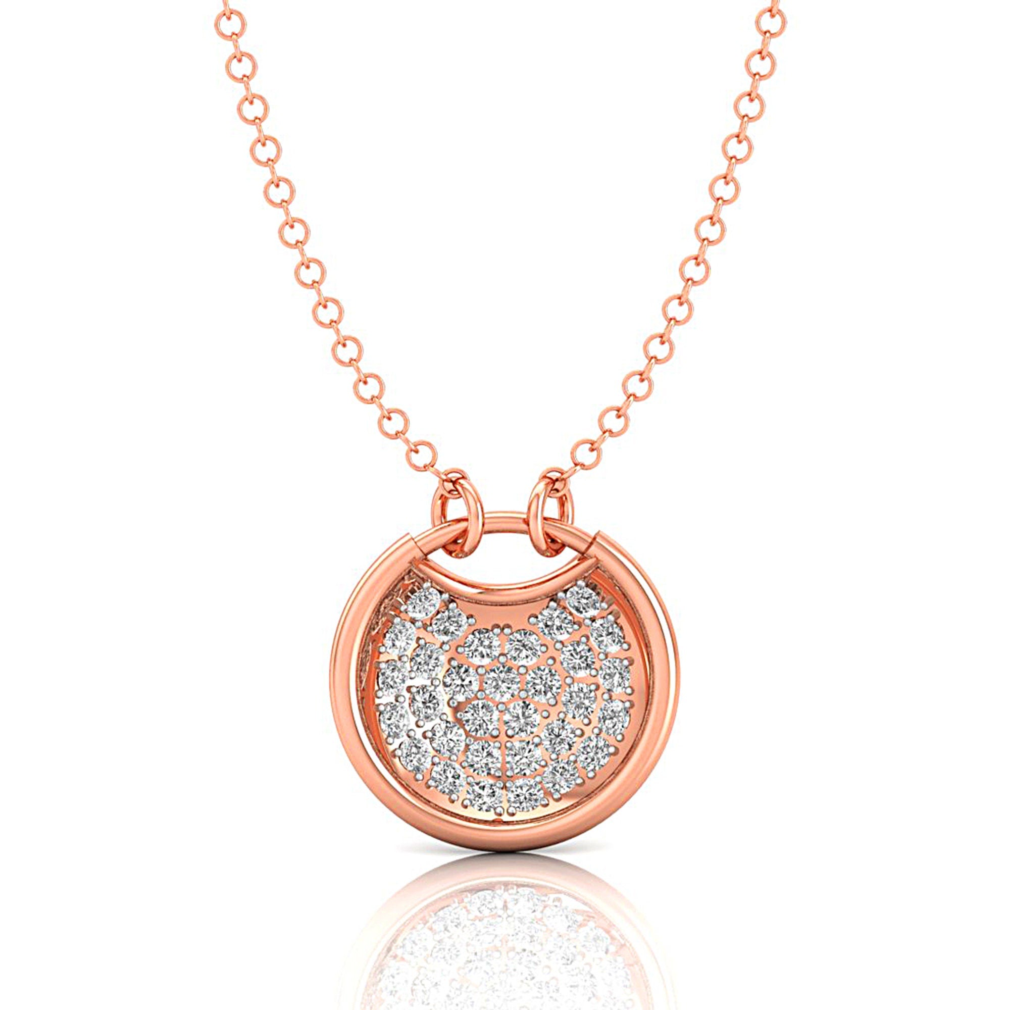 Circular Pave Set Diamond Dangle Necklace - GeumJewels