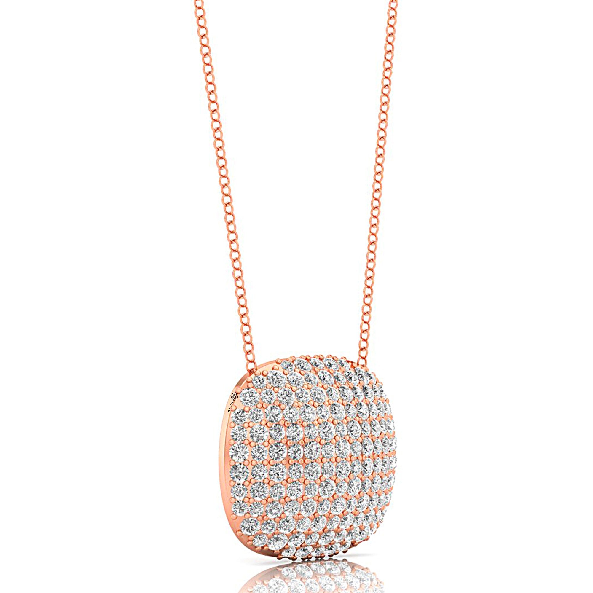 Cushion Shaped Diamond Cluster Gold Necklace - GeumJewels