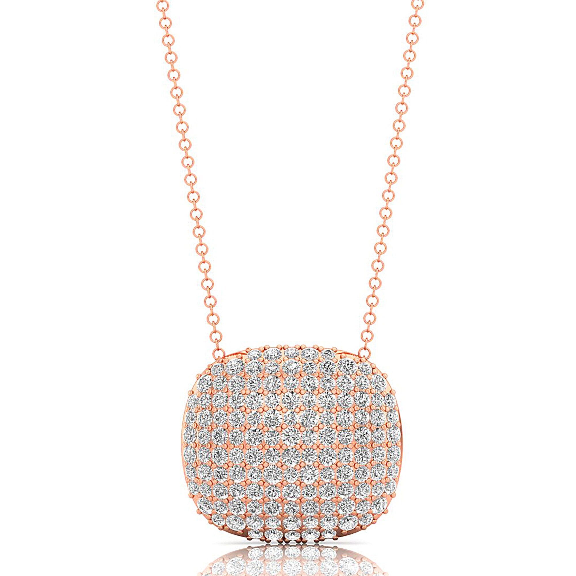 Cushion Shaped Diamond Cluster Gold Necklace - GeumJewels