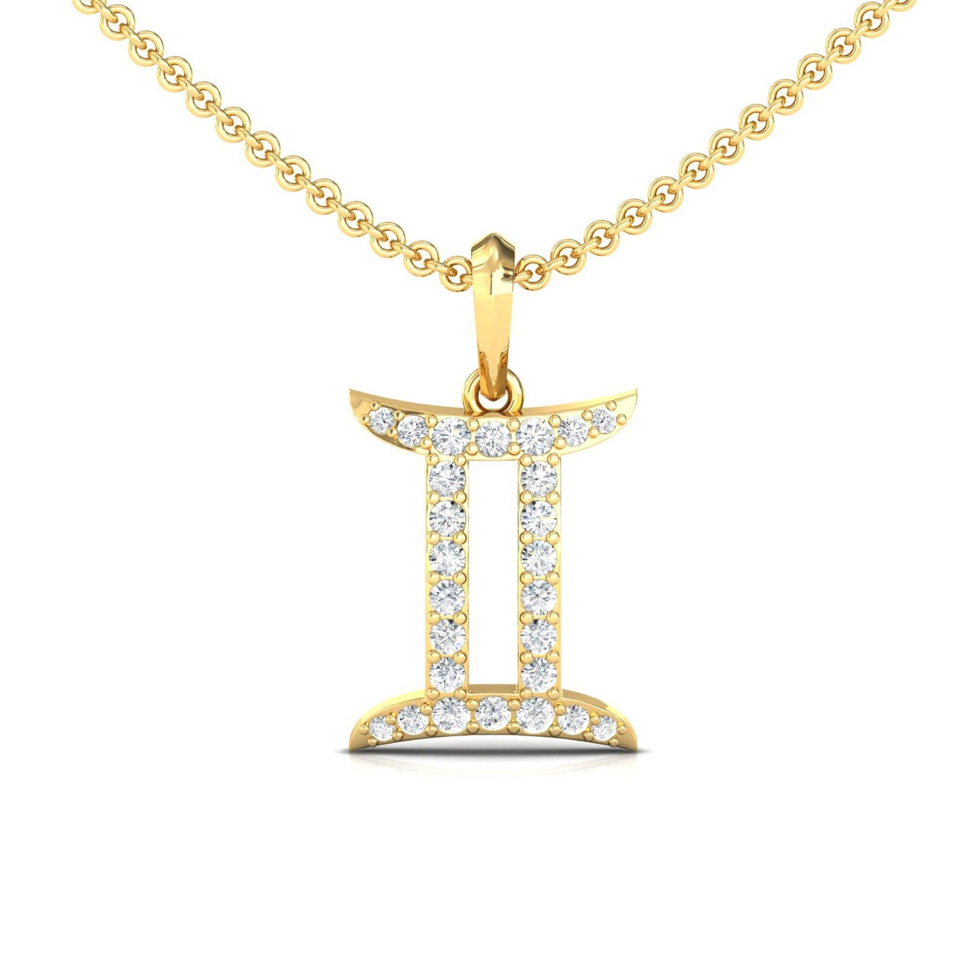 Gemini Zodiac Pendant, 18Kt Yellow Gold Gemini Charm Pendant, Personalized Diamond Pendant - GeumJewels