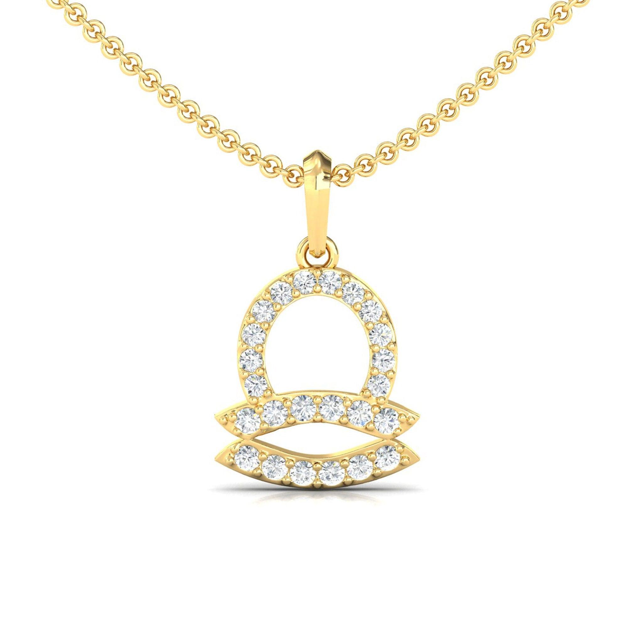 Elegant 18kt Gold Libra Zodiac Pendant, Handmade Solid Gold Pendant, Unique Diamond Pendant - GeumJewels