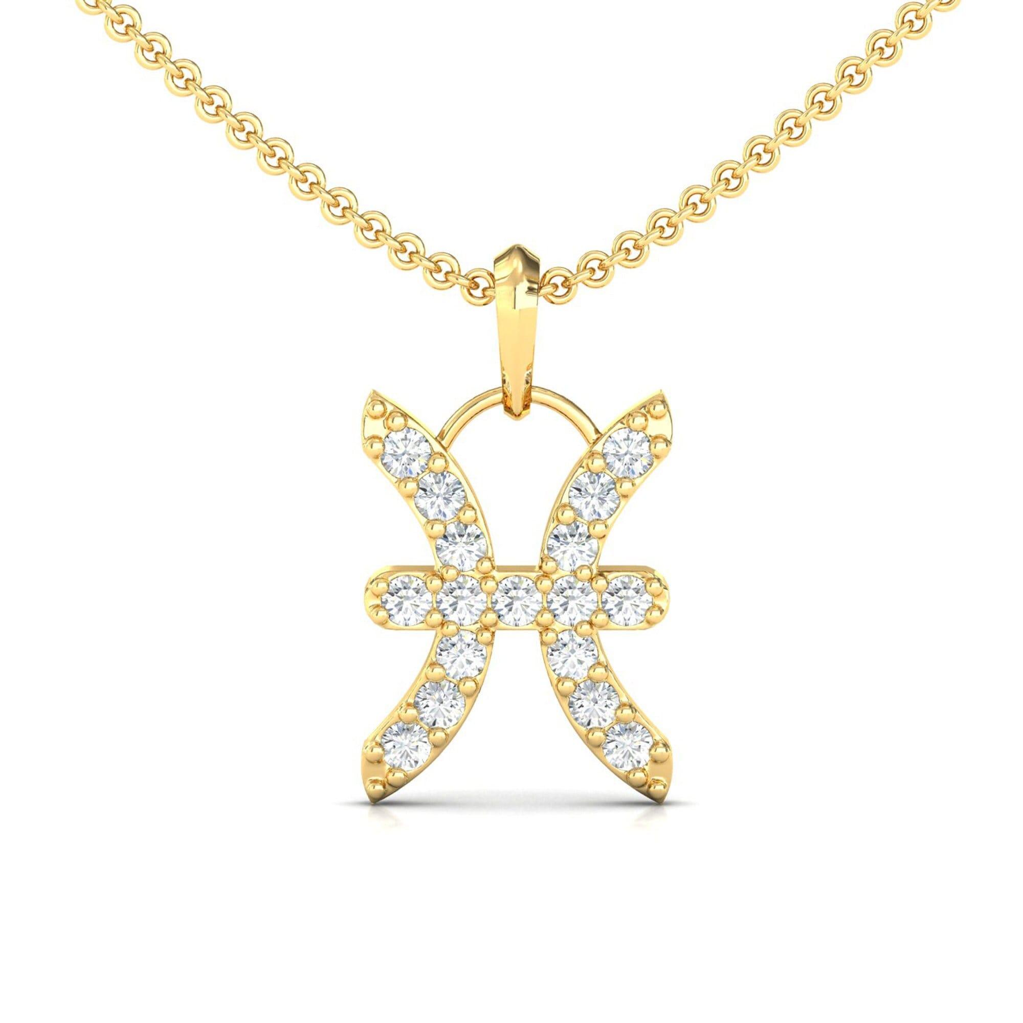 Handmade White Gold Pendant, 18kt Solid Gold Pisces Sign Pendant Necklace, Natural Diamond Pendant - GeumJewels