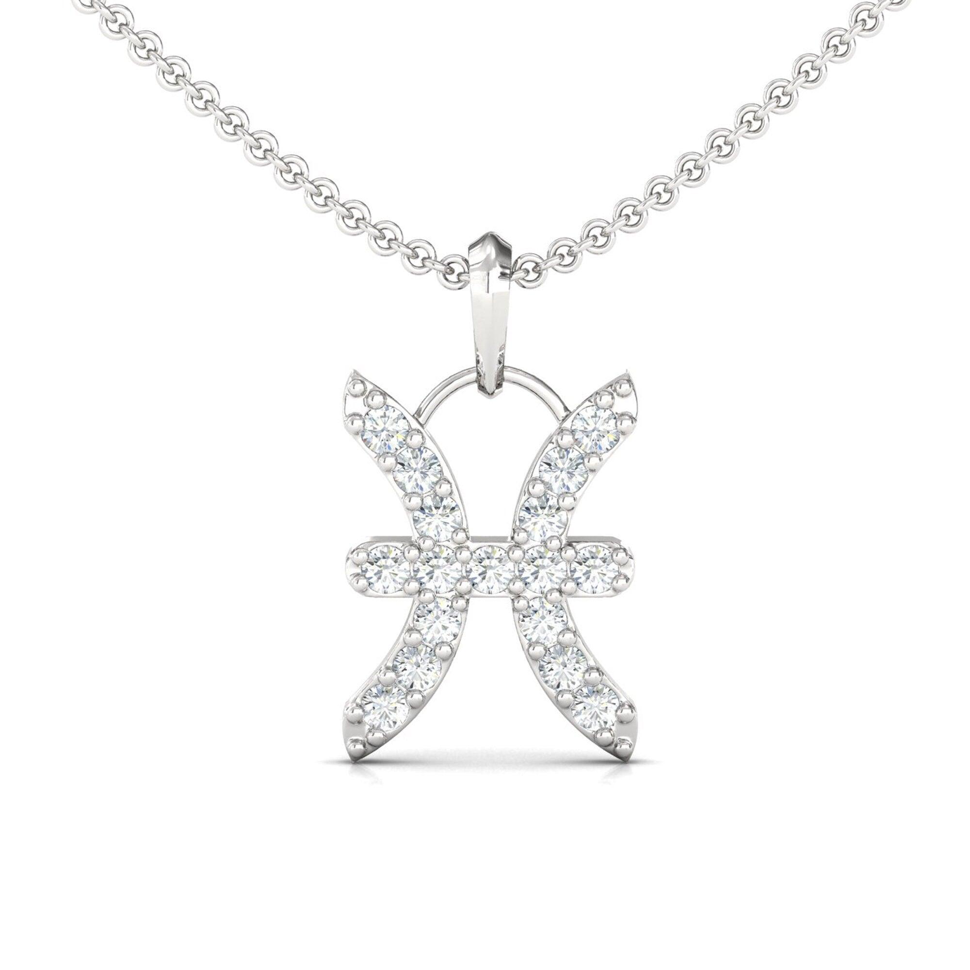 Handmade White Gold Pendant, 18kt Solid Gold Pisces Sign Pendant Necklace, Natural Diamond Pendant - GeumJewels