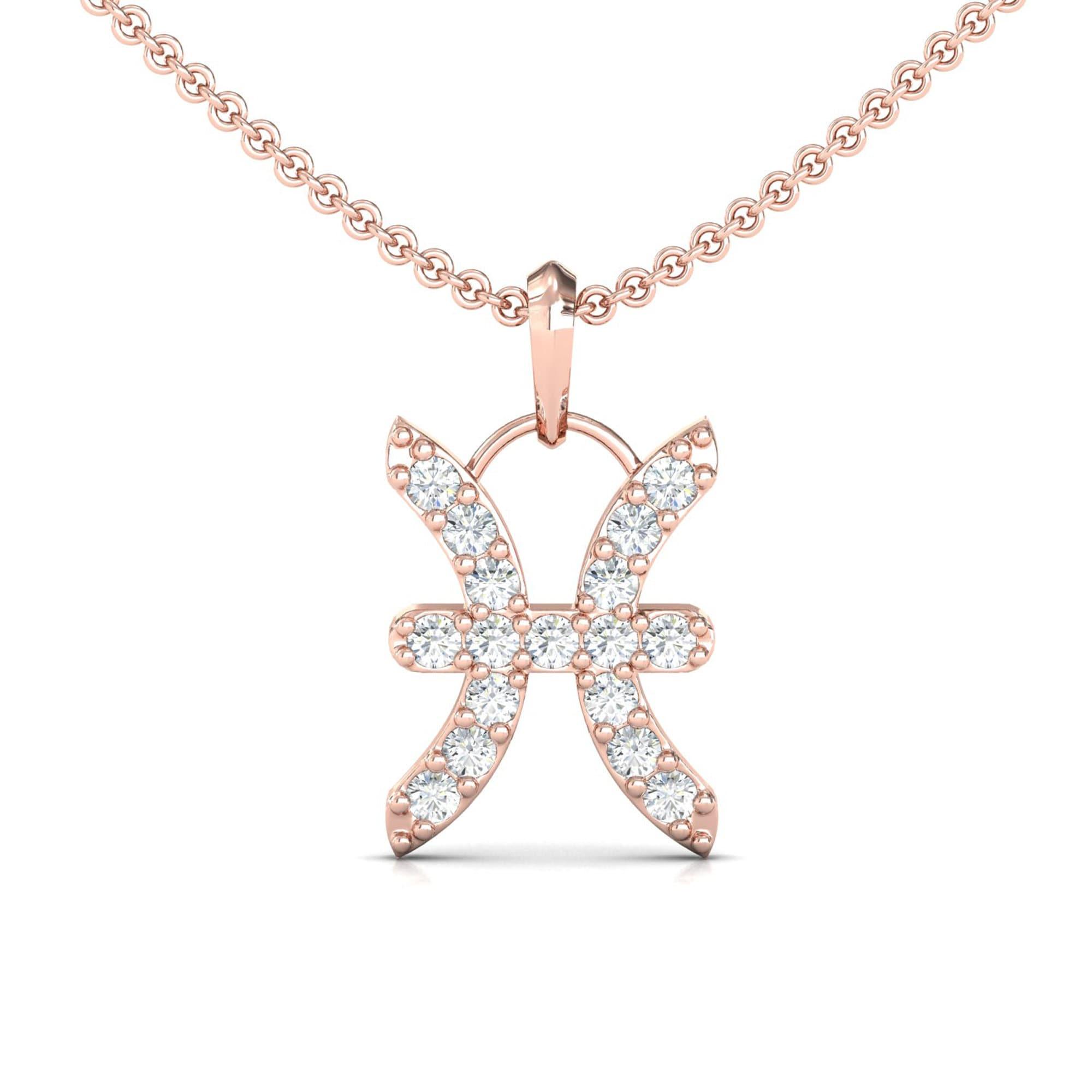 Handmade White Gold Pendant, 18kt Solid Gold Pisces Sign Pendant Necklace, Natural Diamond Pendant - GeumJewels