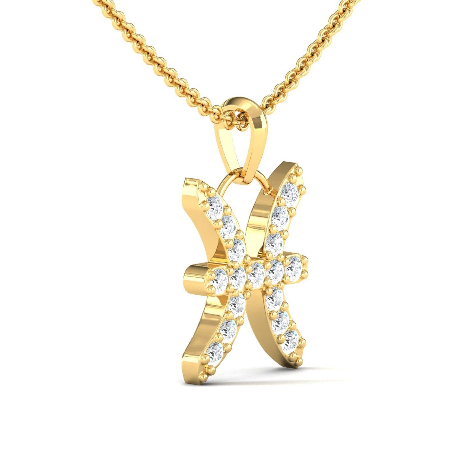 Handmade White Gold Pendant, 18kt Solid Gold Pisces Sign Pendant Necklace, Natural Diamond Pendant - GeumJewels