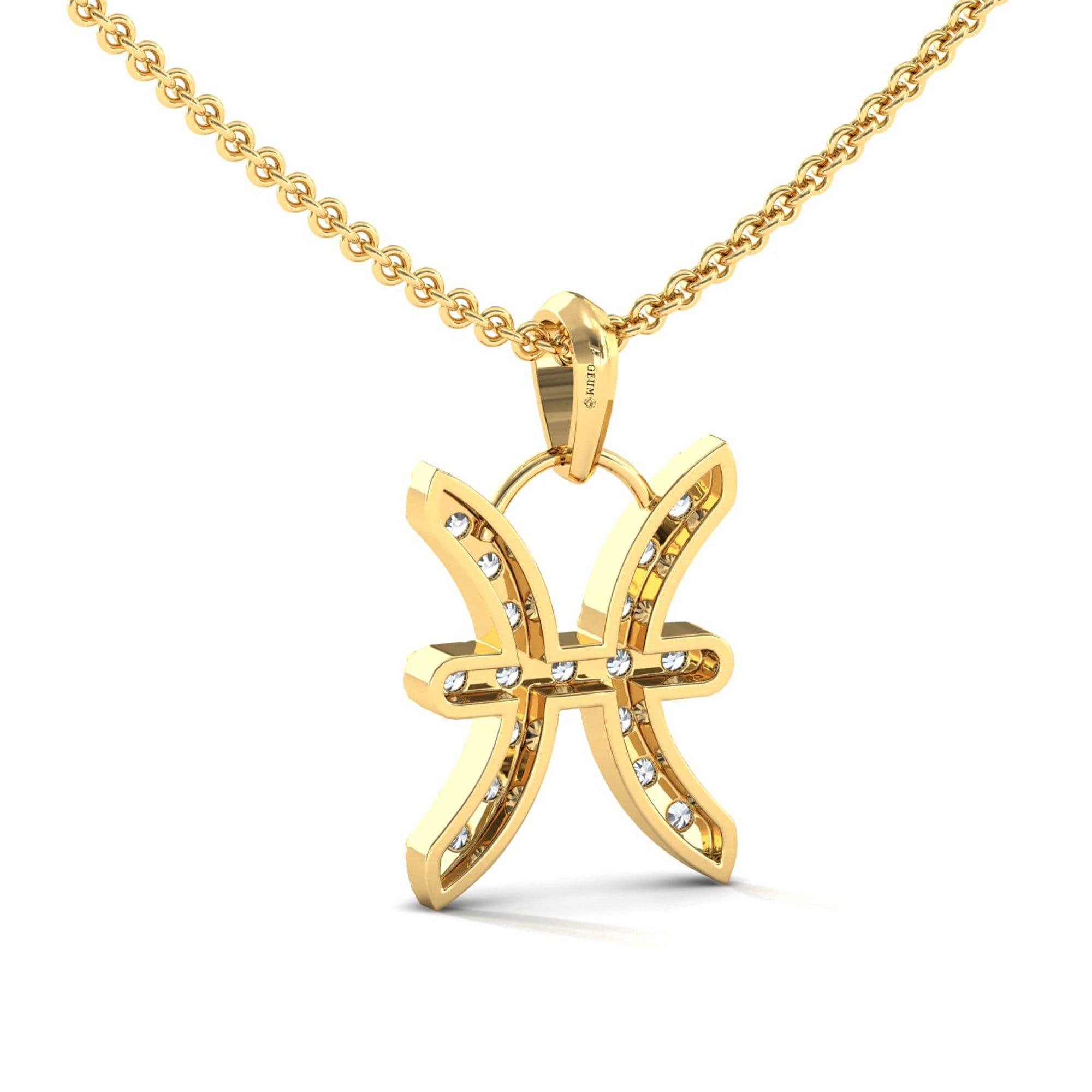 Handmade White Gold Pendant, 18kt Solid Gold Pisces Sign Pendant Necklace, Natural Diamond Pendant - GeumJewels