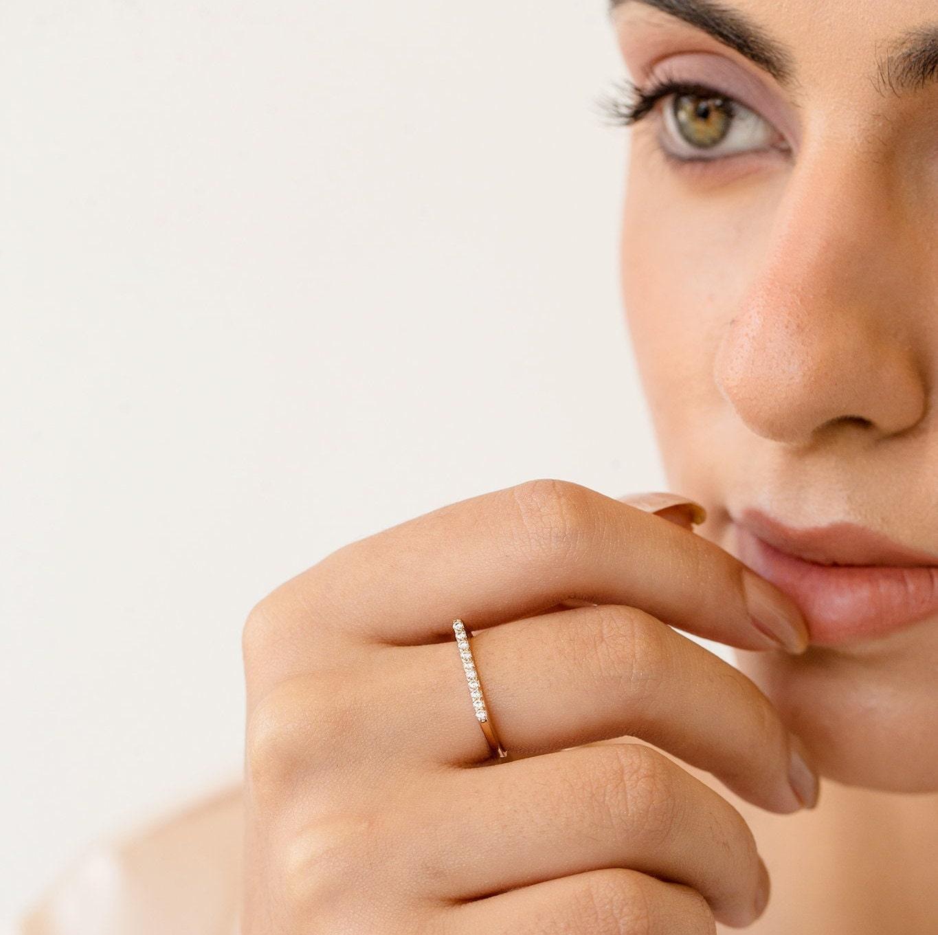 Genuine Yellow Gold Ring, Rose Gold Engagement Ring, Natural Diamond Ring for Women - GeumJewels
