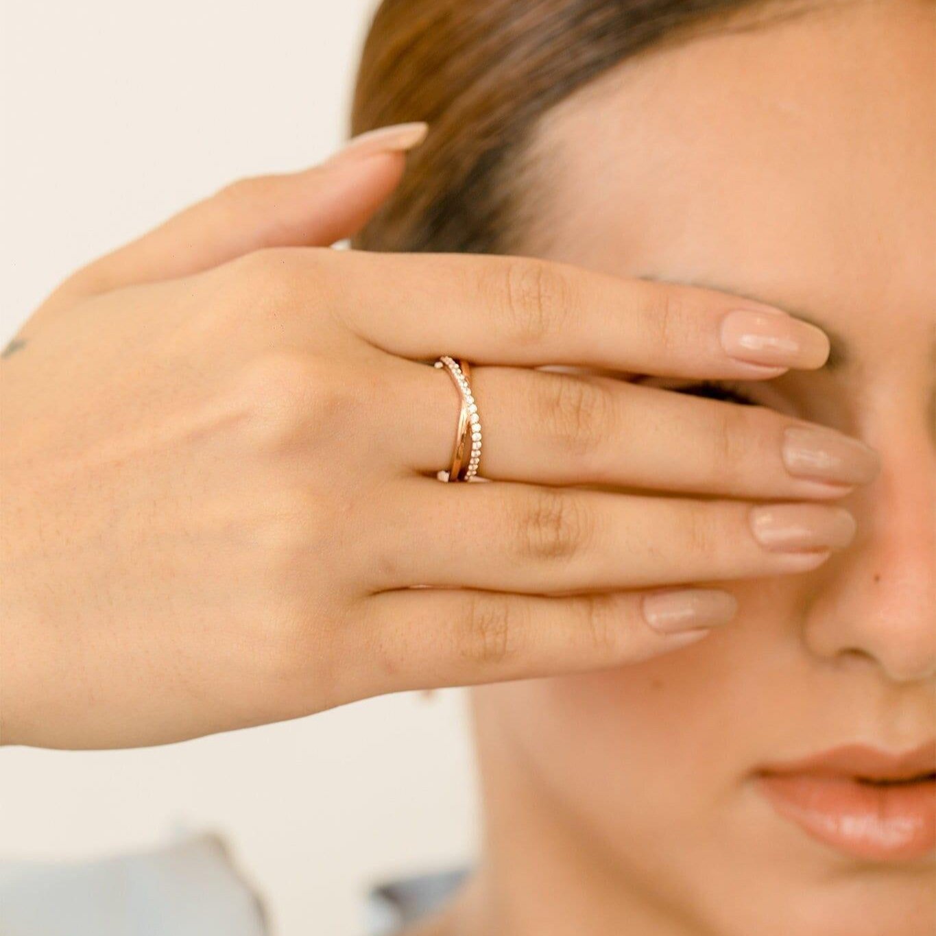 Handmade White Gold Ring, Rose Gold Dainty Ring for Women, Natural White Diamond Ring - GeumJewels