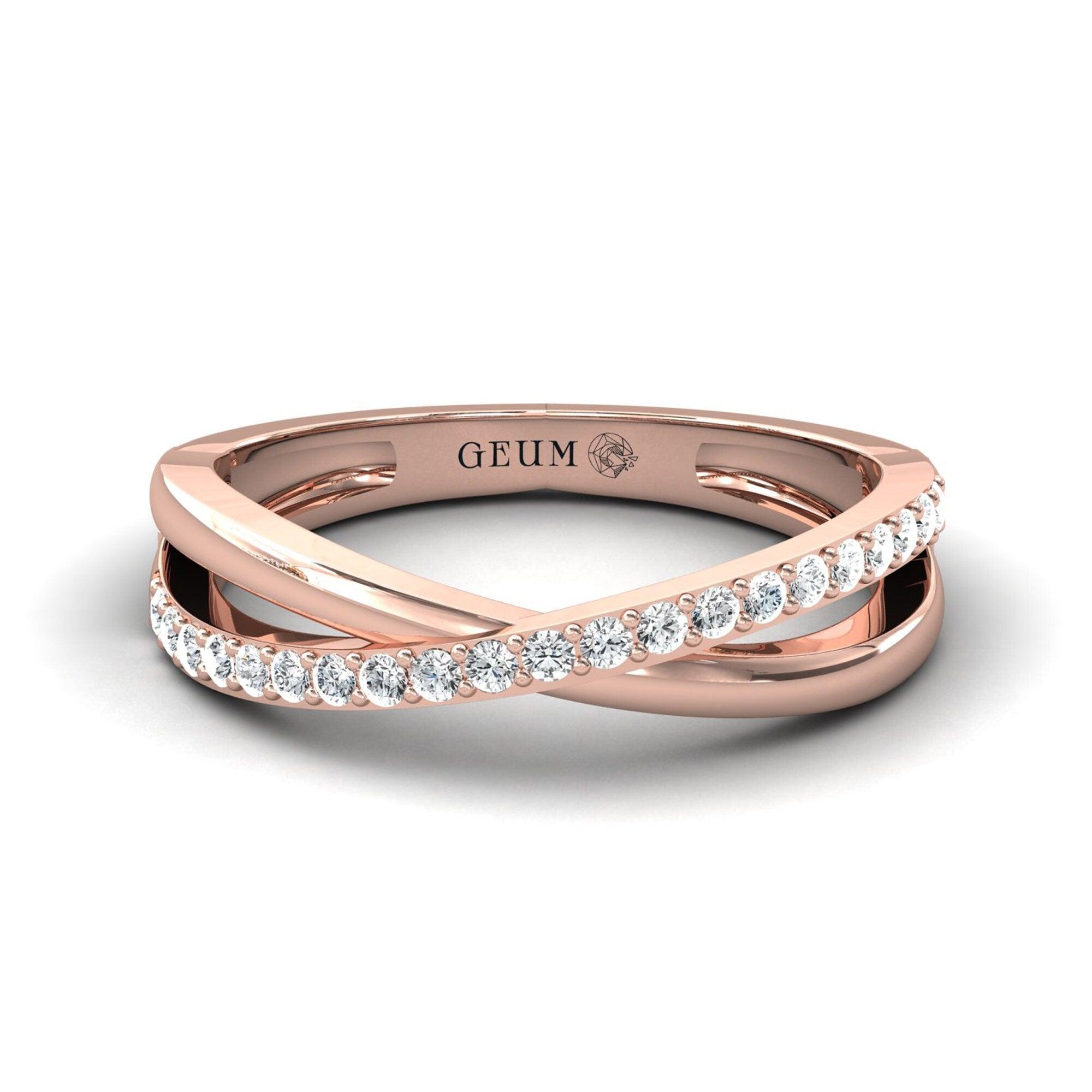 Handmade White Gold Ring, Rose Gold Dainty Ring for Women, Natural White Diamond Ring - GeumJewels