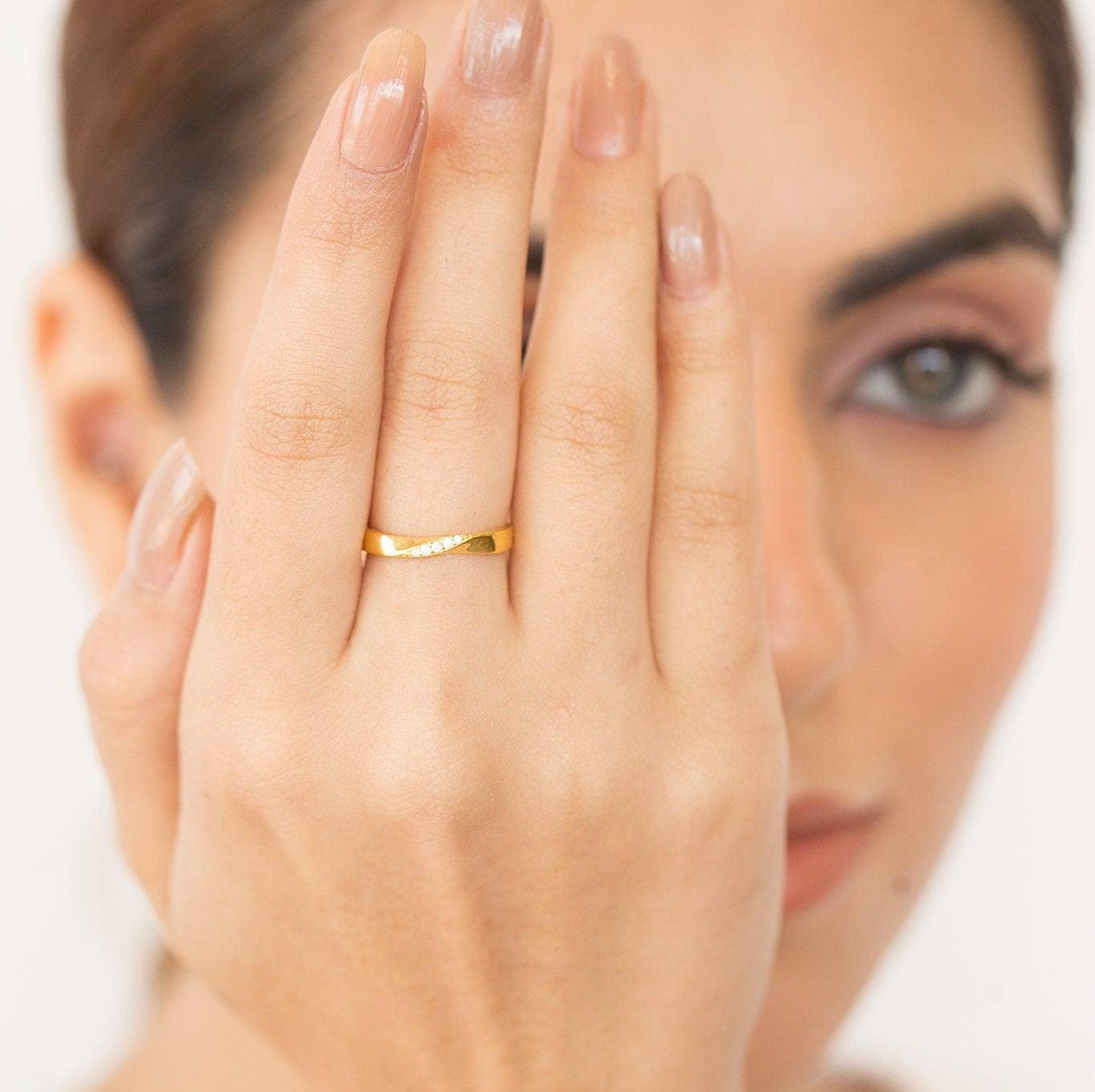 Natural Solid Gold Proposal Ring, Yellow Gold Designer Ring, Real Diamond Ring - GeumJewels