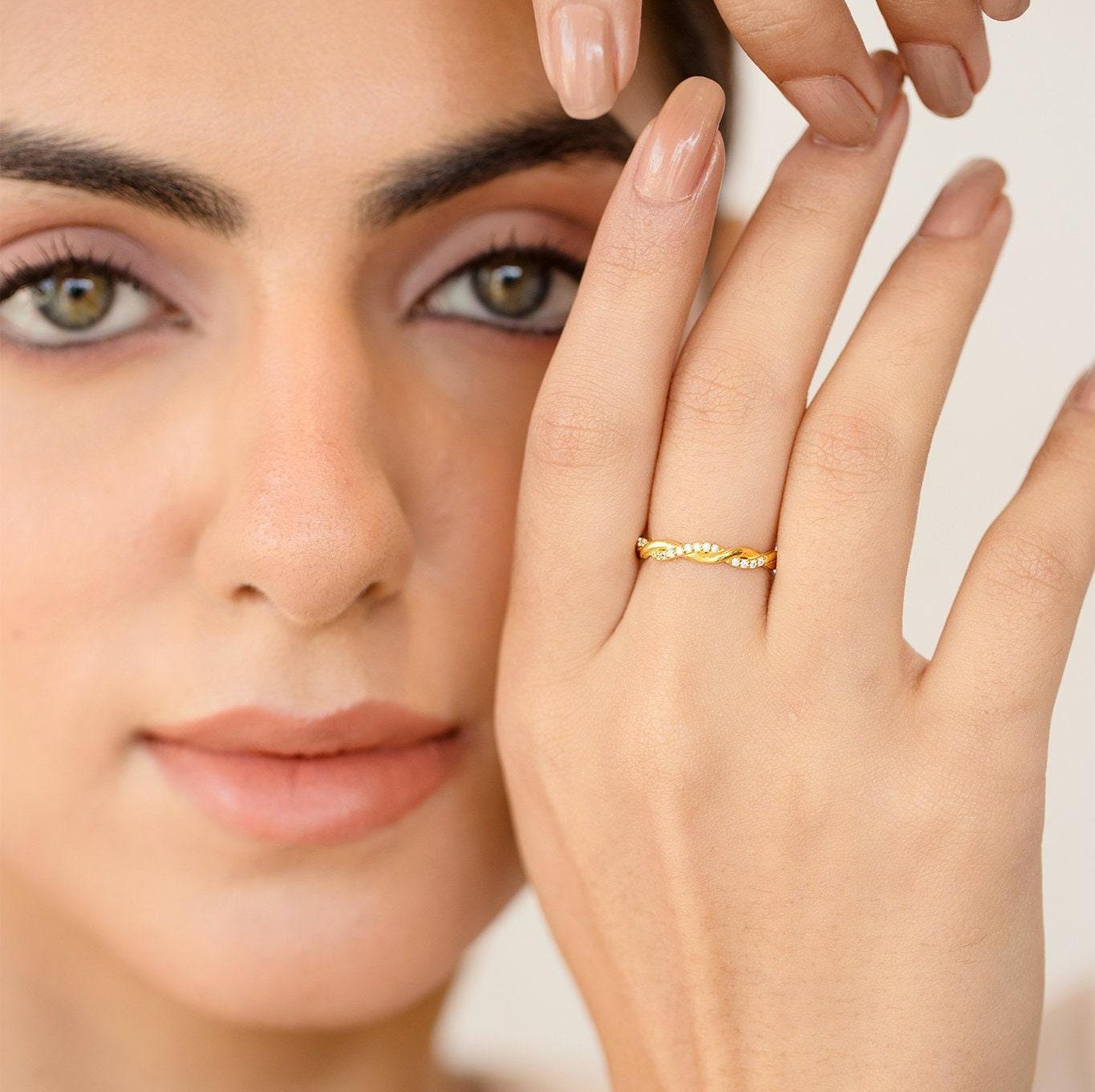 Genuine Yellow/White Gold Ring, Rose Gold Modern Ring, Real Diamond Bridesmaid Ring, Designer Jewelry for Women - GeumJewels