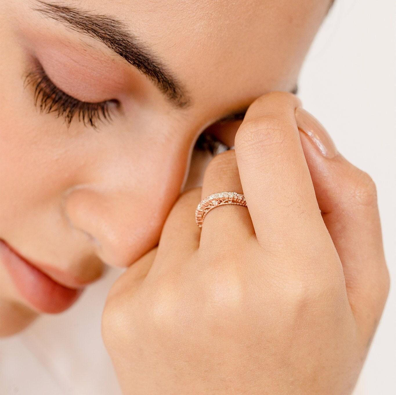 Real Diamond Personalized Ring, Handmade Solid Gold Ring, White/Yellow Rose Gold Ring - GeumJewels
