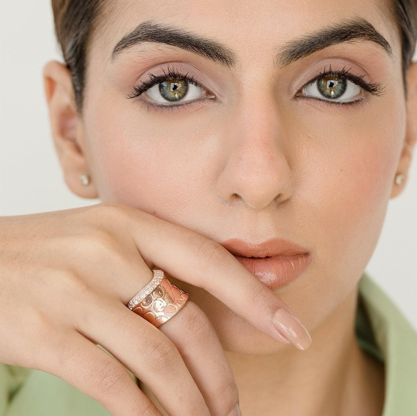 Natural Diamond Ring, Modern Yellow/White Gold Ring, Solid Rose Gold Proposal Ring - GeumJewels