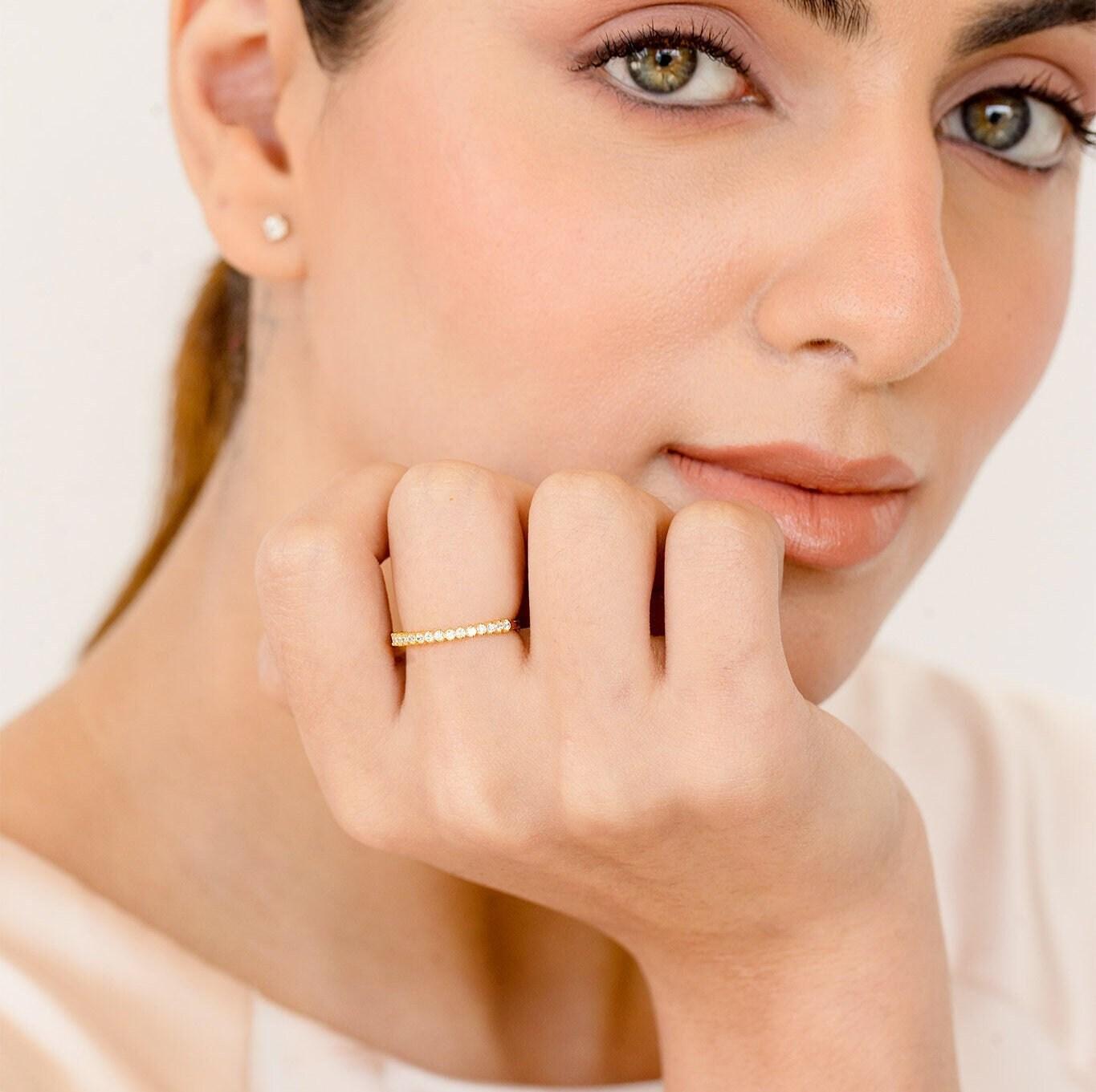 Real Diamond Engagement Ring, White/Yellow Custom Gold Ring, Rose Gold Modern Ring - GeumJewels