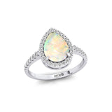 Classic Pear Shaped Opal Halo Diamond Engagement Ring - GeumJewels