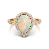 Classic Pear Shaped Opal Halo Diamond Engagement Ring - GeumJewels