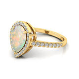Classic Pear Shaped Opal Halo Diamond Engagement Ring - GeumJewels