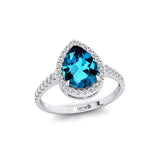 Classic Pear Shaped London Blue Topaz Halo Diamond Engagement Ring - GeumJewels