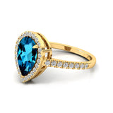 Classic Pear Shaped London Blue Topaz Halo Diamond Engagement Ring - GeumJewels