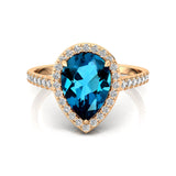 Classic Pear Shaped London Blue Topaz Halo Diamond Engagement Ring - GeumJewels
