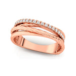 3 Row Gold Ring with Diamond and Twisted Wire Band - GeumJewels