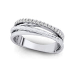 3 Row Gold Ring with Diamond and Twisted Wire Band - GeumJewels
