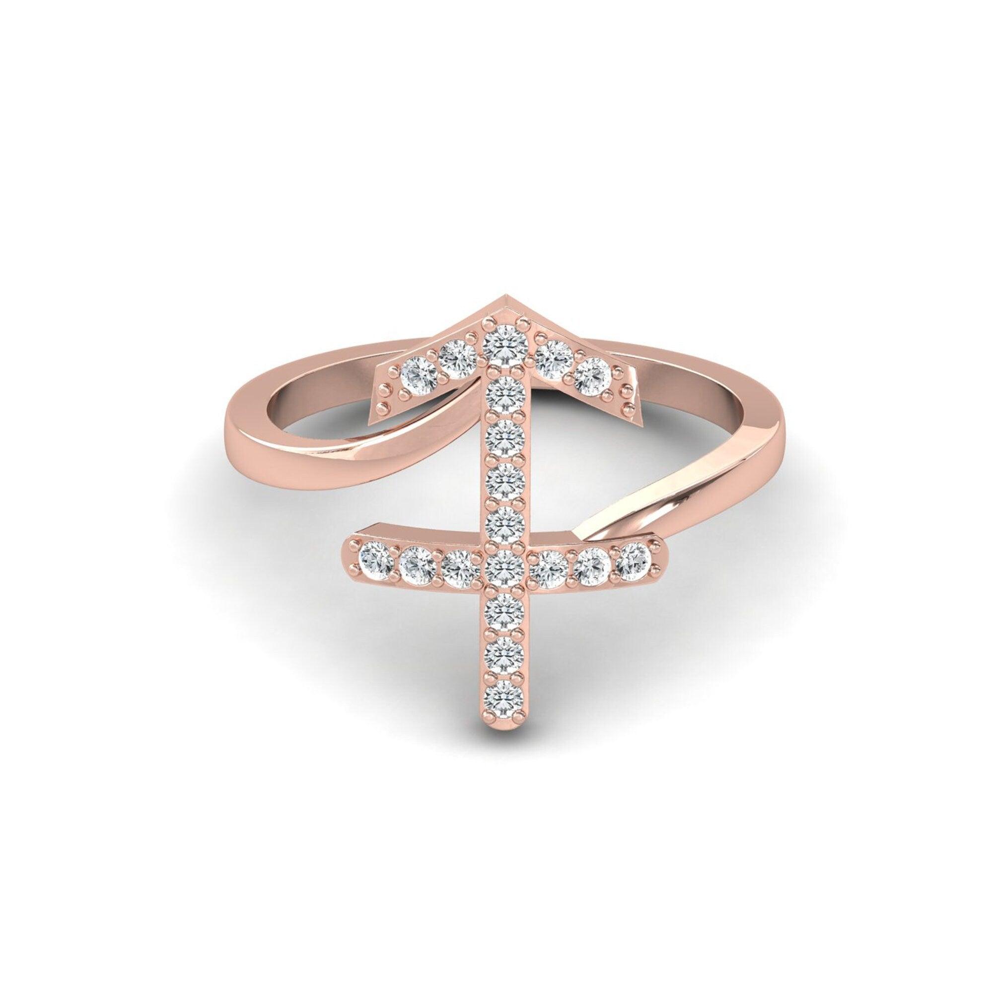 Sleek Design Sagittarius Zodiac Ring, 18Kt Solid Gold Ring, Unique Zodiac Sign Engagement Ring - GeumJewels