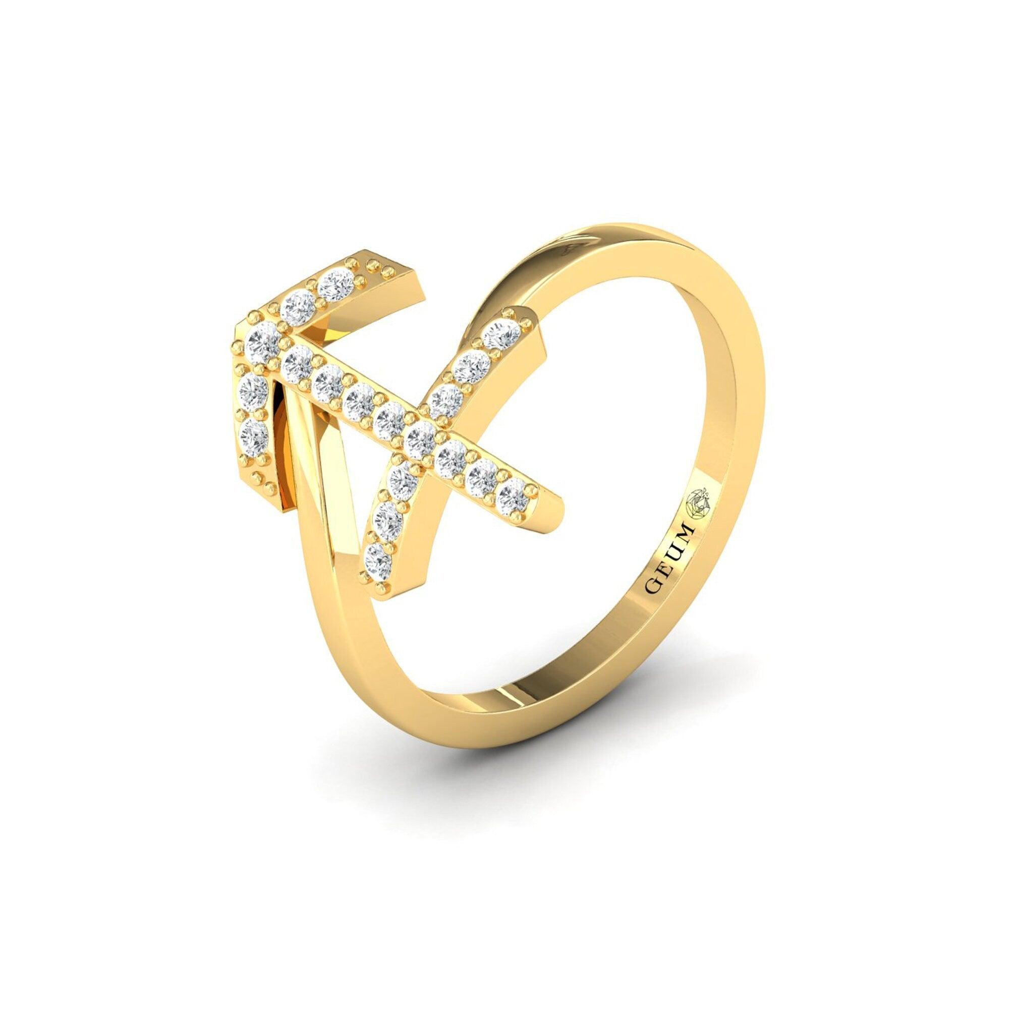 Sleek Design Sagittarius Zodiac Ring, 18Kt Solid Gold Ring, Unique Zodiac Sign Engagement Ring - GeumJewels