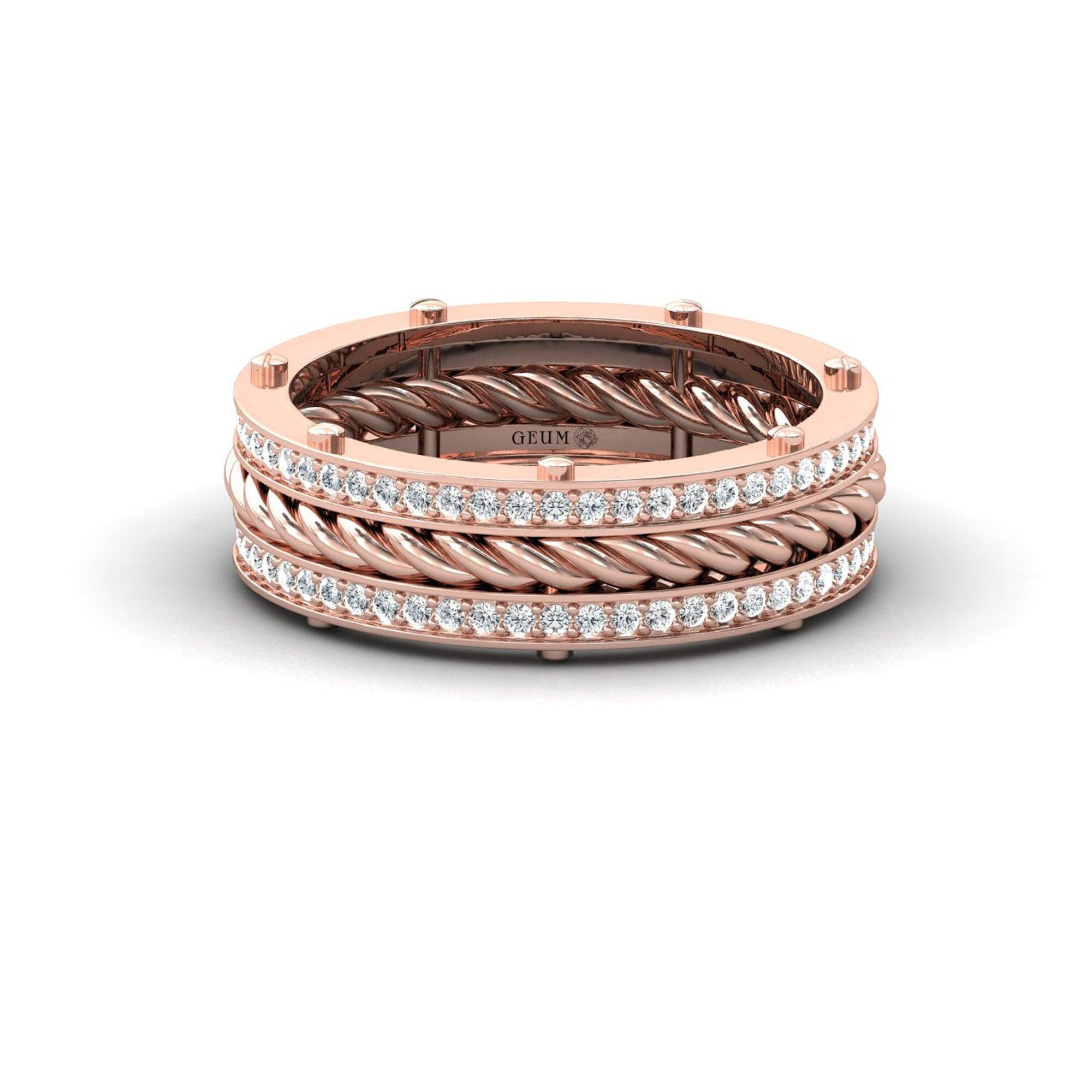 Handmade Rose Gold Ring, 100% Natural Diamond Ring for Engagement, Unique Gold Jewelry - GeumJewels