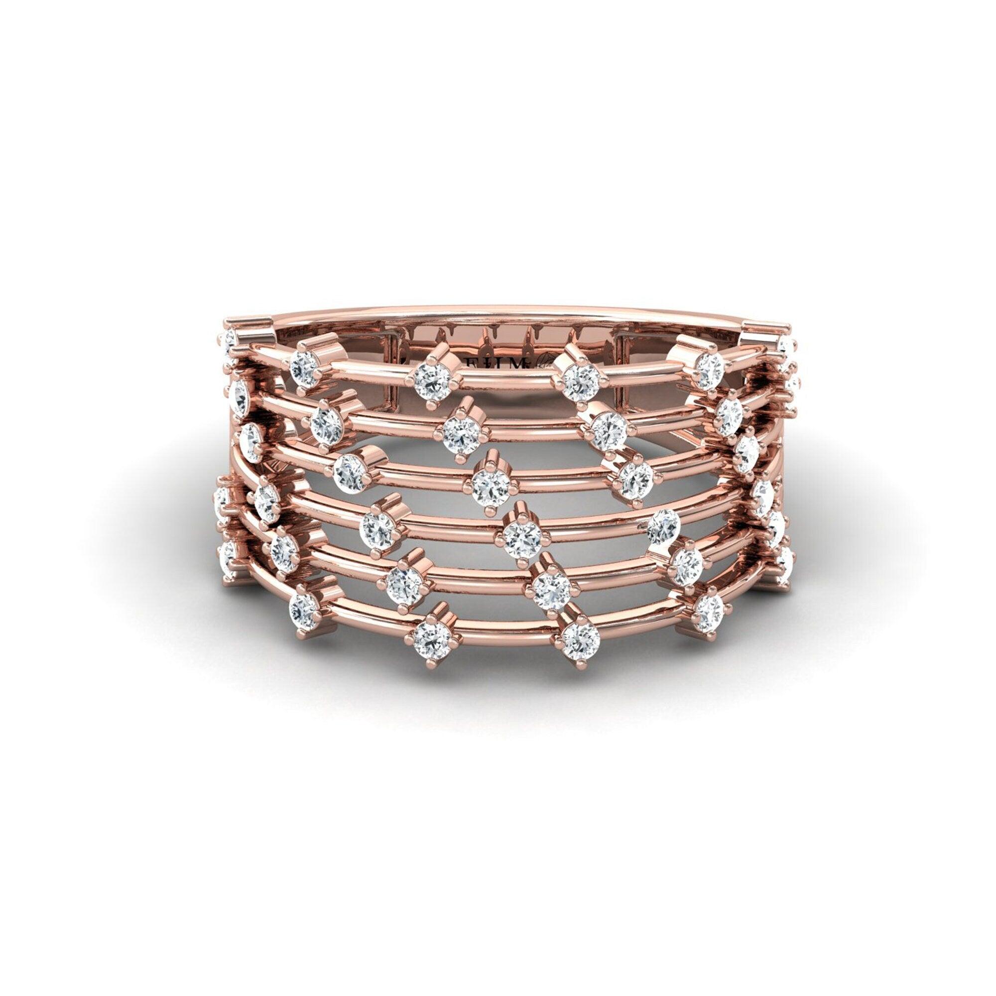 Sparkling Diamond and Gold Ring, Trendy White Gold Ring for Women, Unique Handmade Diamond  Jewelry - GeumJewels