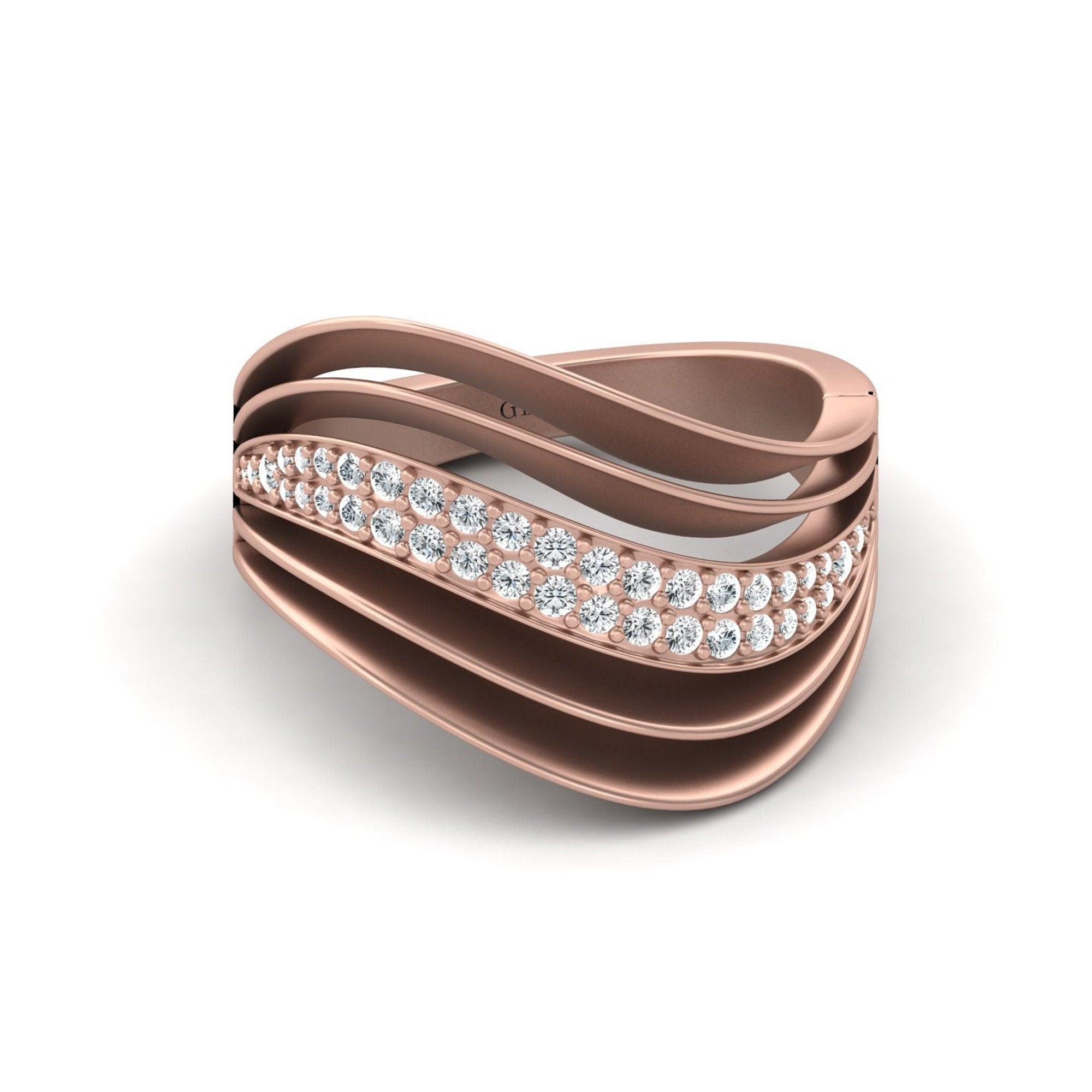 Wavy Diamond Starry Solid Gold Ring