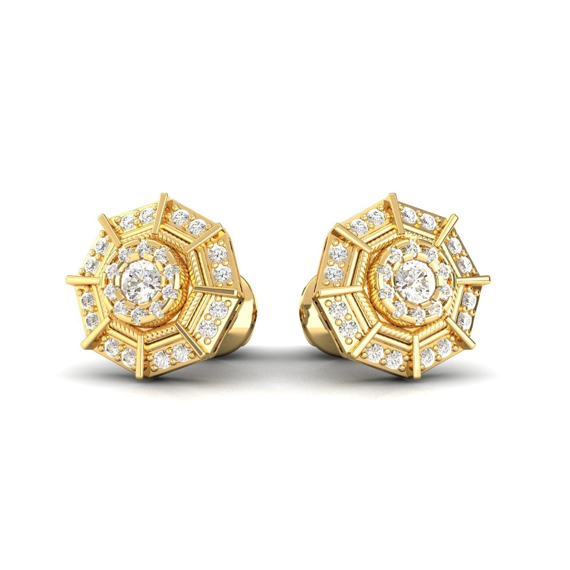 Real Diamond Stud Earring, Delicate White/Yellow Gold Earrings, Rose Gold Designer Earrings - GeumJewels