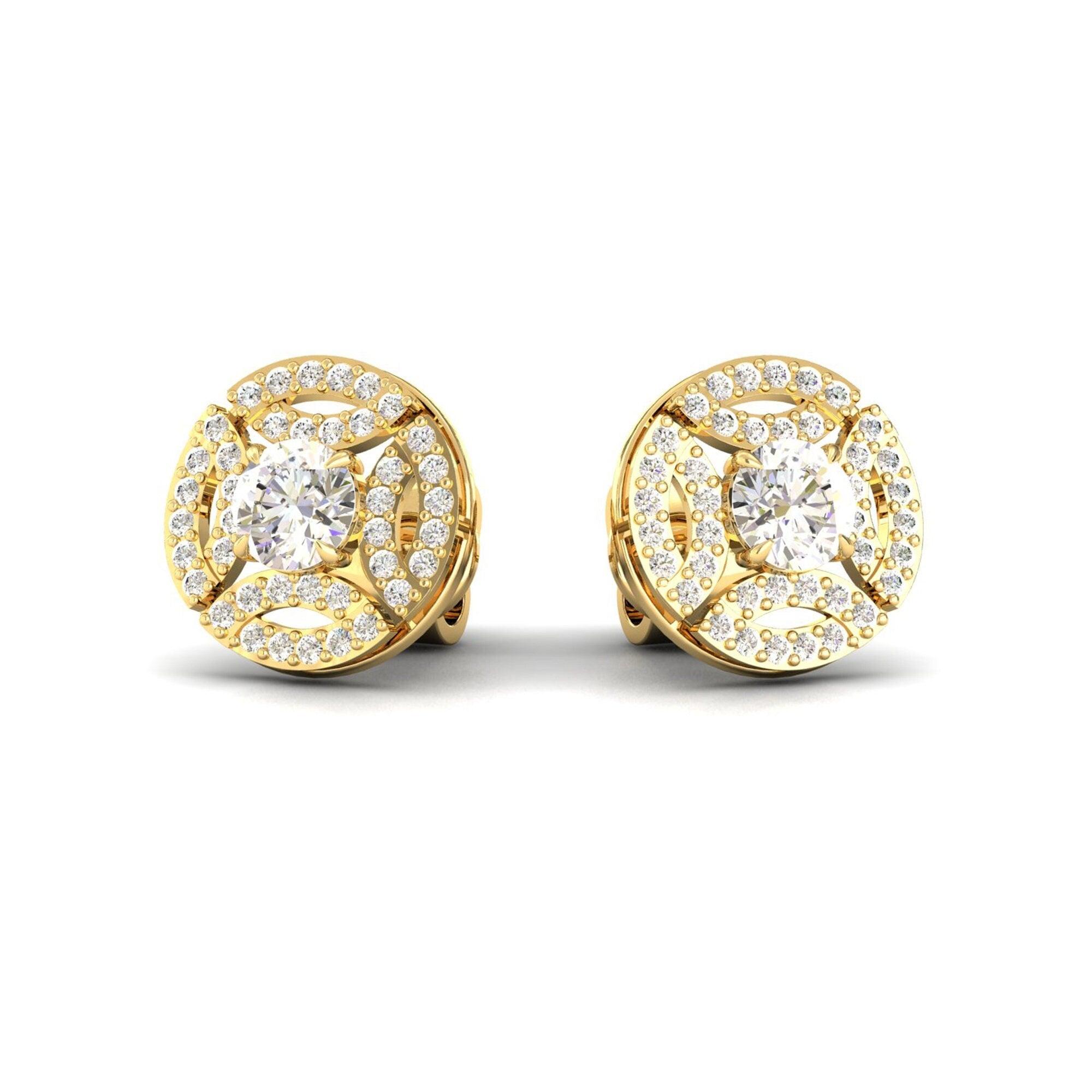 Natural Diamond Stud Earrings, Handmade Solid Gold Designer Earrings, 18kt Gold Diamond Earrings - GeumJewels