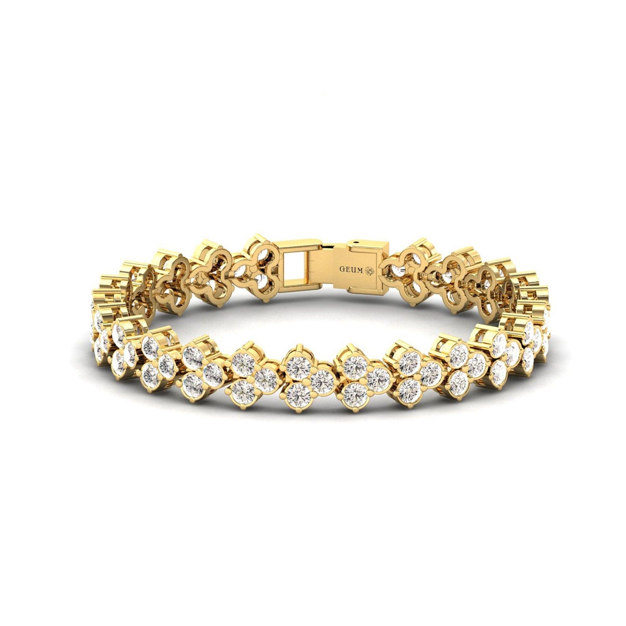 Handmade Rose Gold Cut Bracelet,10kt 14kt 18kt Yellow/White Gold Bracelet, Real Diamond Designer Bracelet - GeumJewels