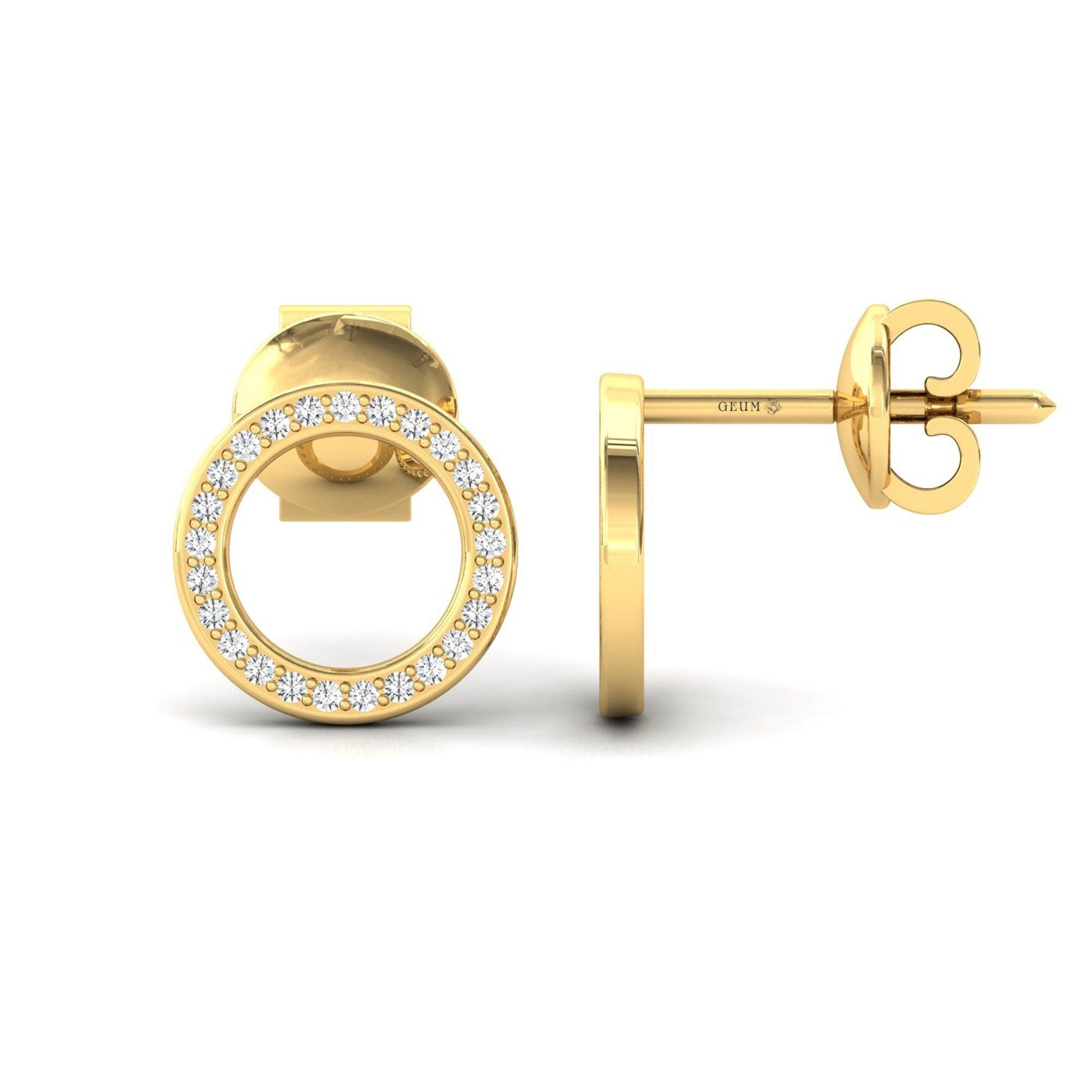 Natural Diamond Tiny Earrings, Elegant Yellow/White Gold Earrings, Rose Gold Custom Earrings - GeumJewels