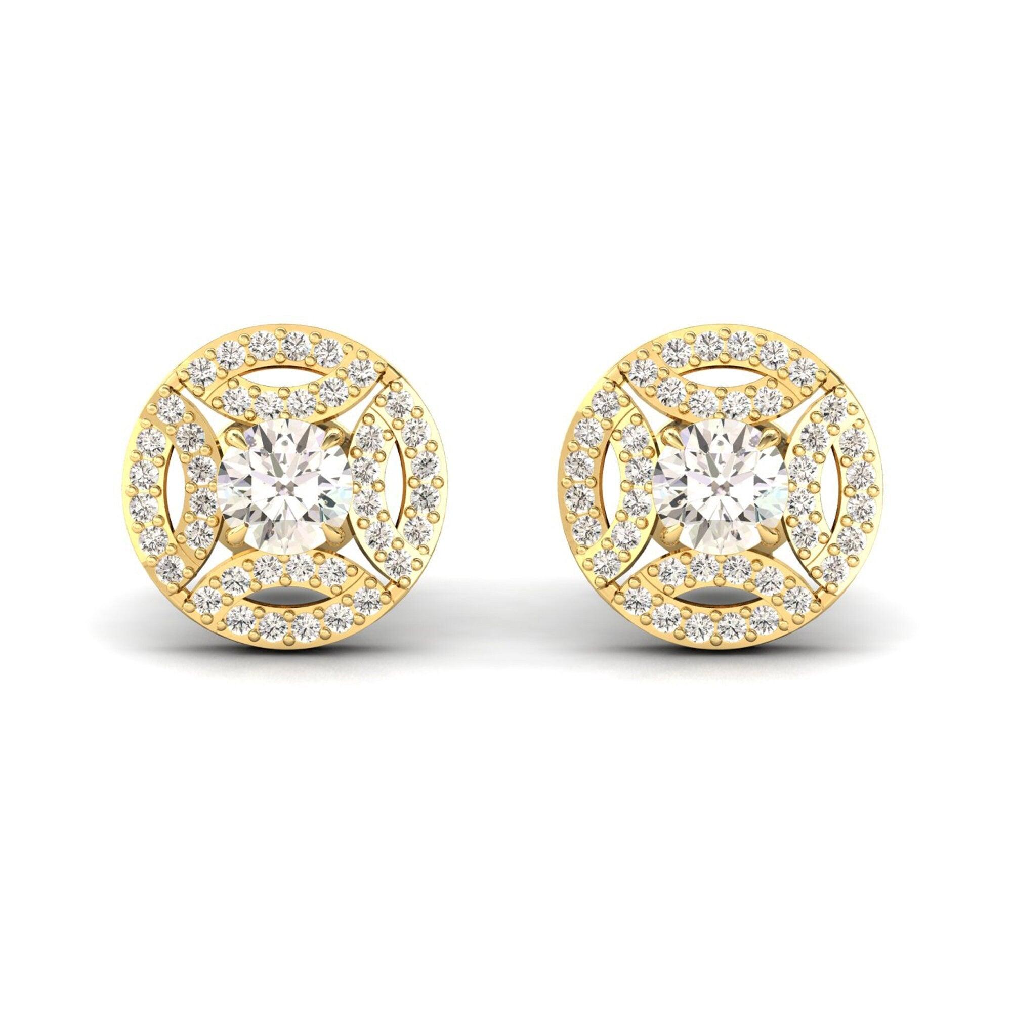 Natural Diamond Stud Earrings, Handmade Solid Gold Designer Earrings, 18kt Gold Diamond Earrings - GeumJewels