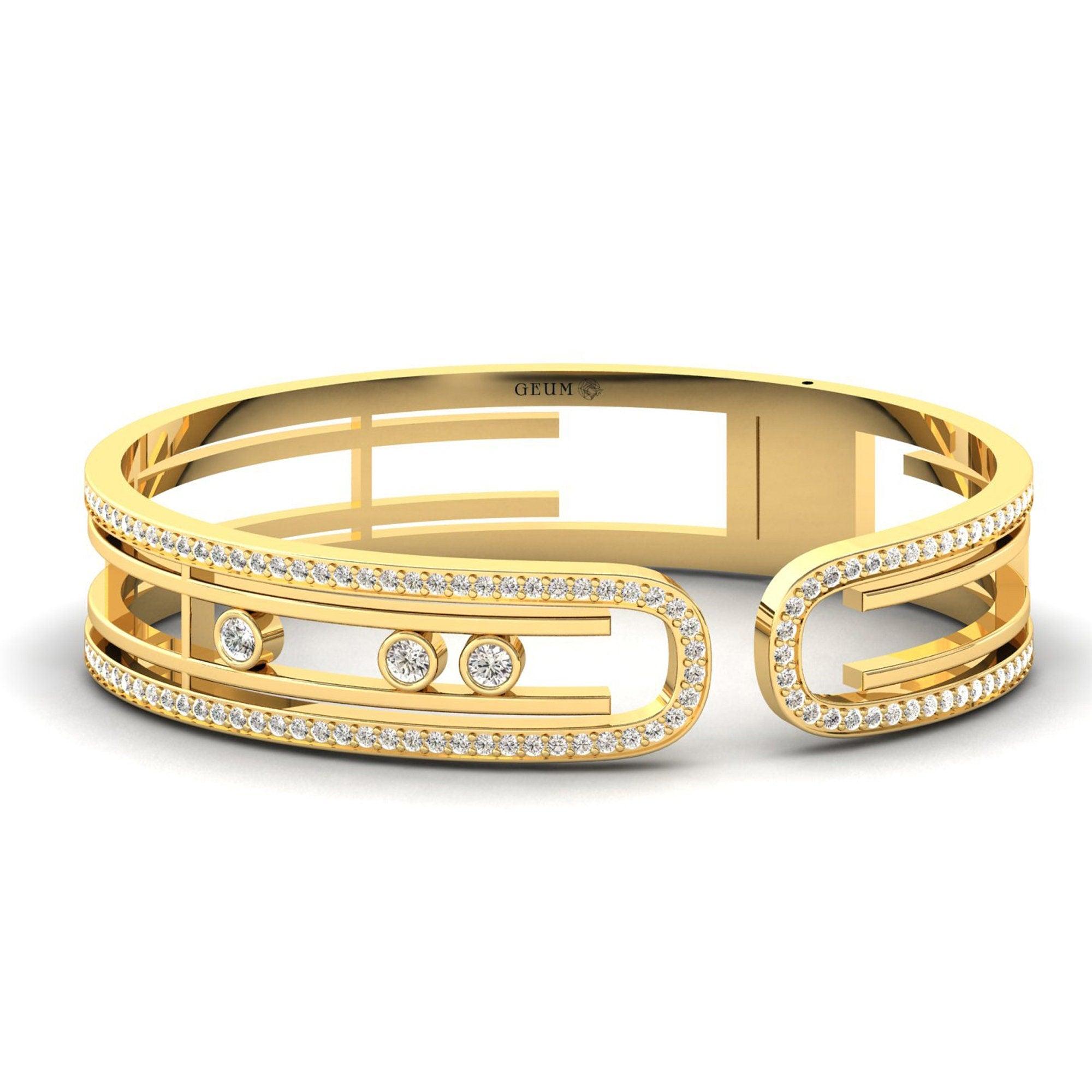 Elegant Diamond Cut Bracelet, Handmade Yellow/White Gold Bracelet, Rose Gold Designer Bracelet - GeumJewels