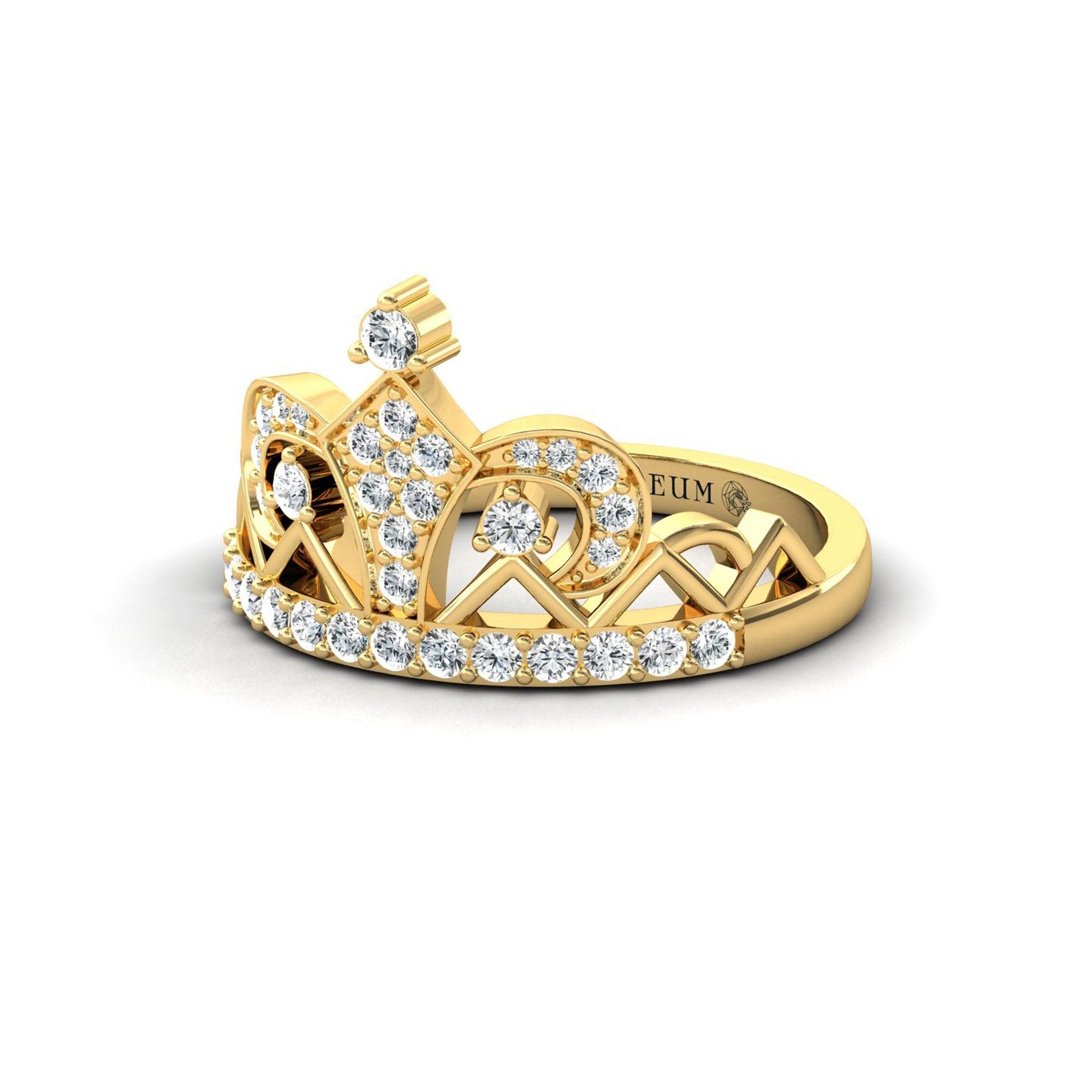 Diamond Crown Wedding Ring 14K White Gold Anniversary band