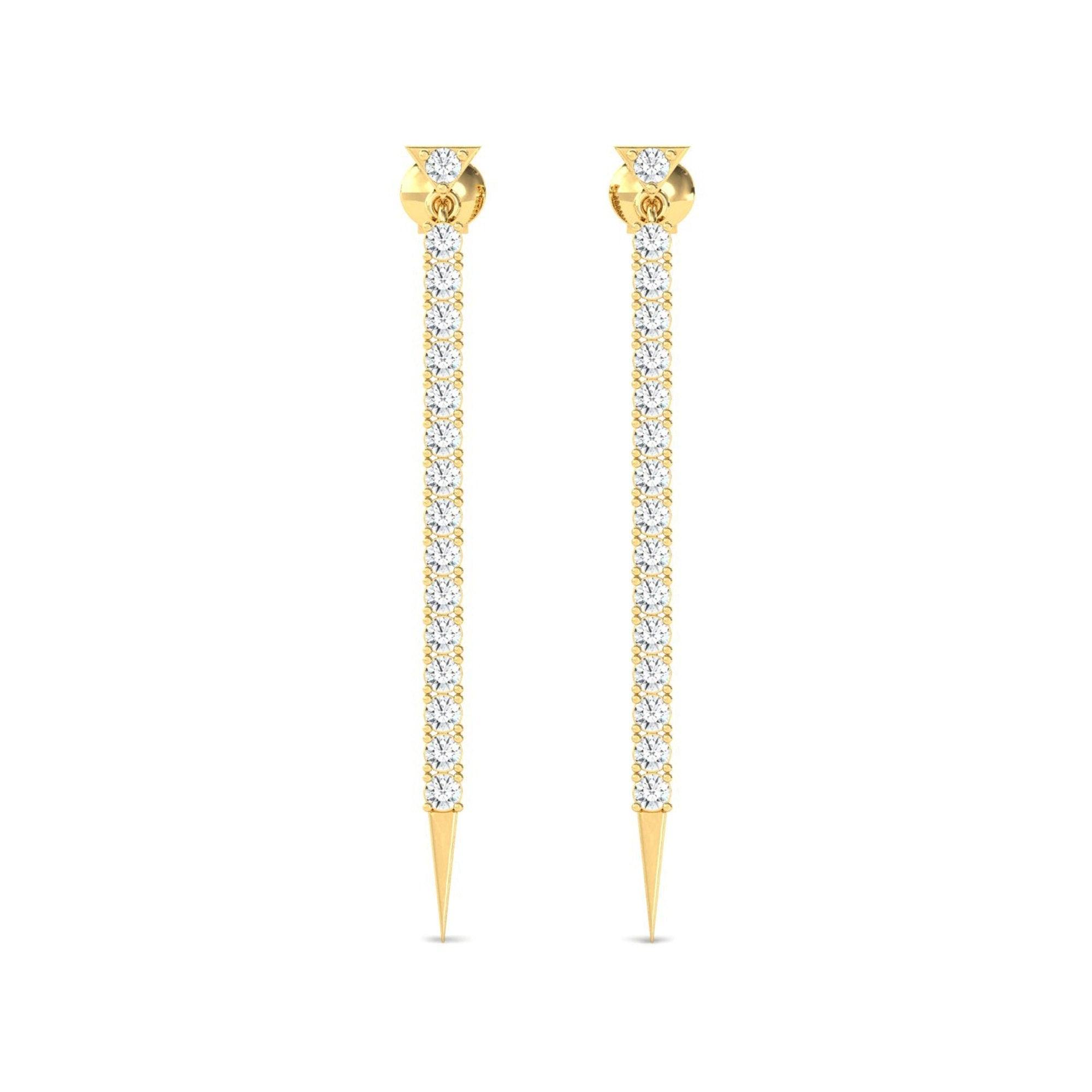 Genuine Diamond Gold Earrings, Solid Gold Long Dangle Earrings, 14Kt White/Yellow Gold Earrings, Custom Diamond Jewelry - GeumJewels