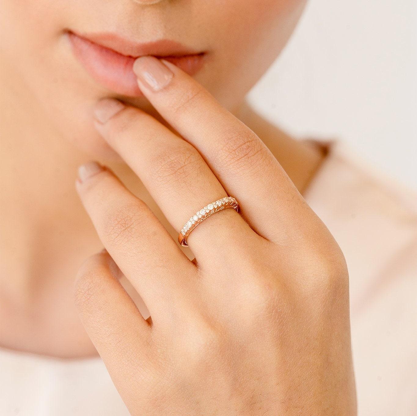 Real Diamond Personalized Ring, Handmade Solid Gold Ring, White/Yellow Rose Gold Ring - GeumJewels